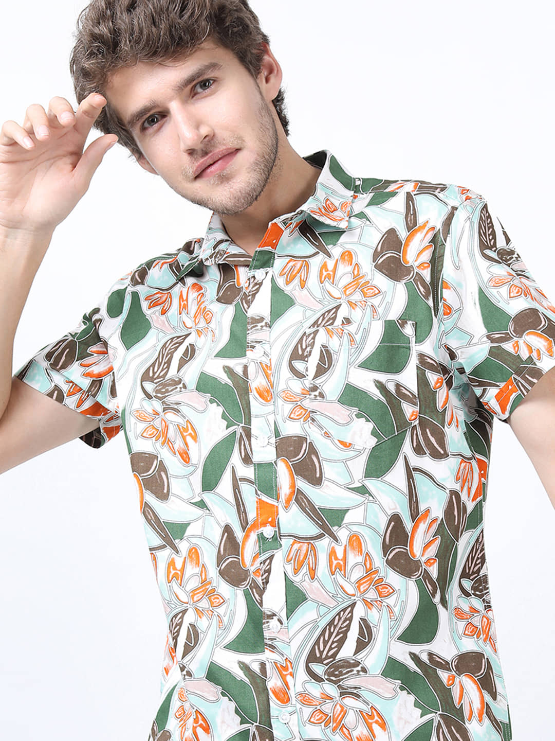 Ketch 100% Cotton Slim Fit Printed Half Sleeves Men's Casual Shirt - Green ( Pack of 1 )