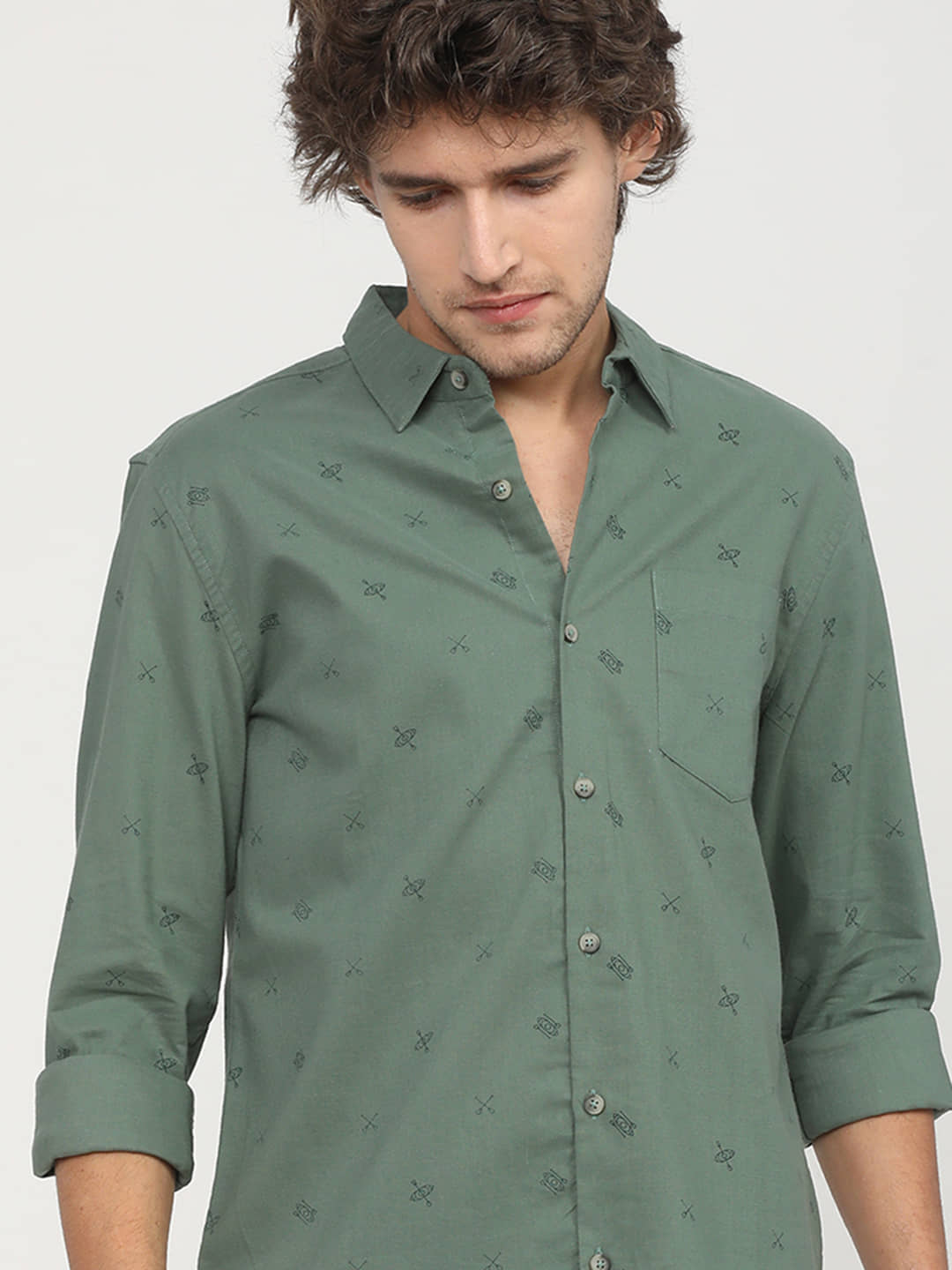 Ketch 100% Cotton Slim Fit Printed Full Sleeves Men's Casual Shirt - Green ( Pack of 1 )