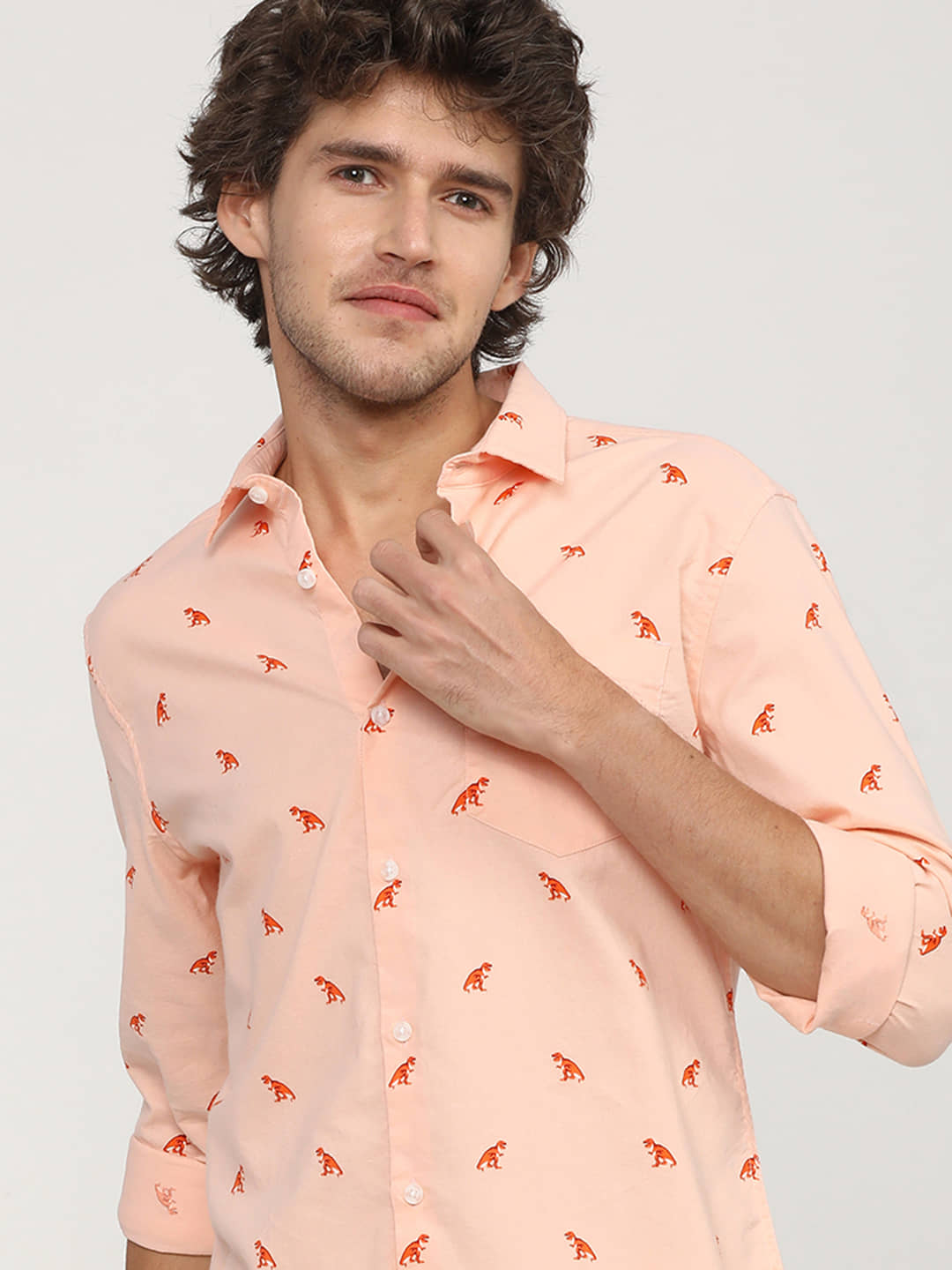 Ketch 100% Cotton Slim Fit Printed Full Sleeves Men's Casual Shirt - Pink ( Pack of 1 )