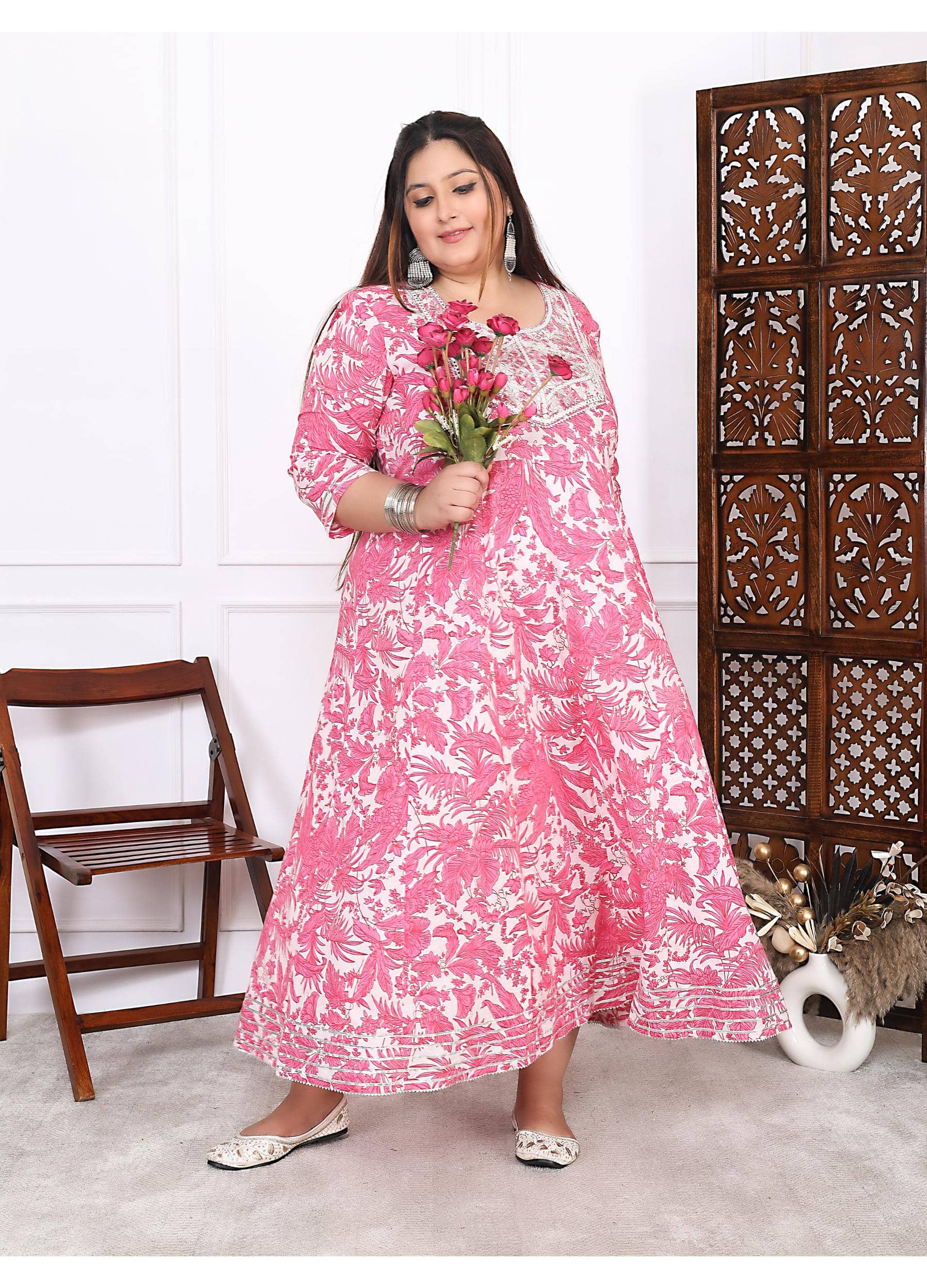 Label Flavia Women Cotton Printed Anarkali Kurti ( Pink ) - Kurtis, Tunics | Buy online on ZillyBuy
