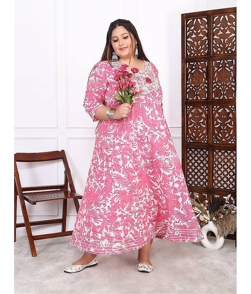 Label Flavia Women Cotton Printed Anarkali Kurti ( Pink ) - Kurtis, Tunics | Buy online on ZillyBuy
