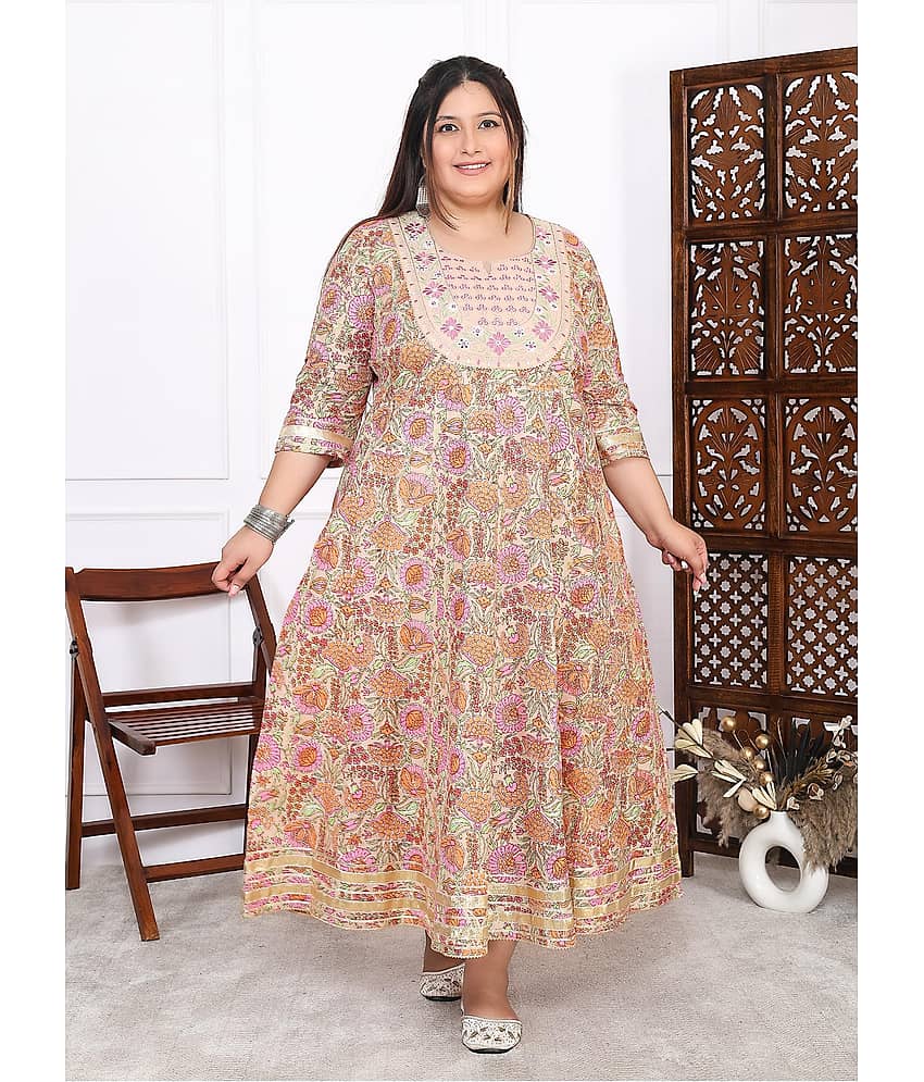 Label Flavia Women Cotton Printed Anarkali Kurti ( Peach ) - Kurtis, Tunics | Buy online on ZillyBuy