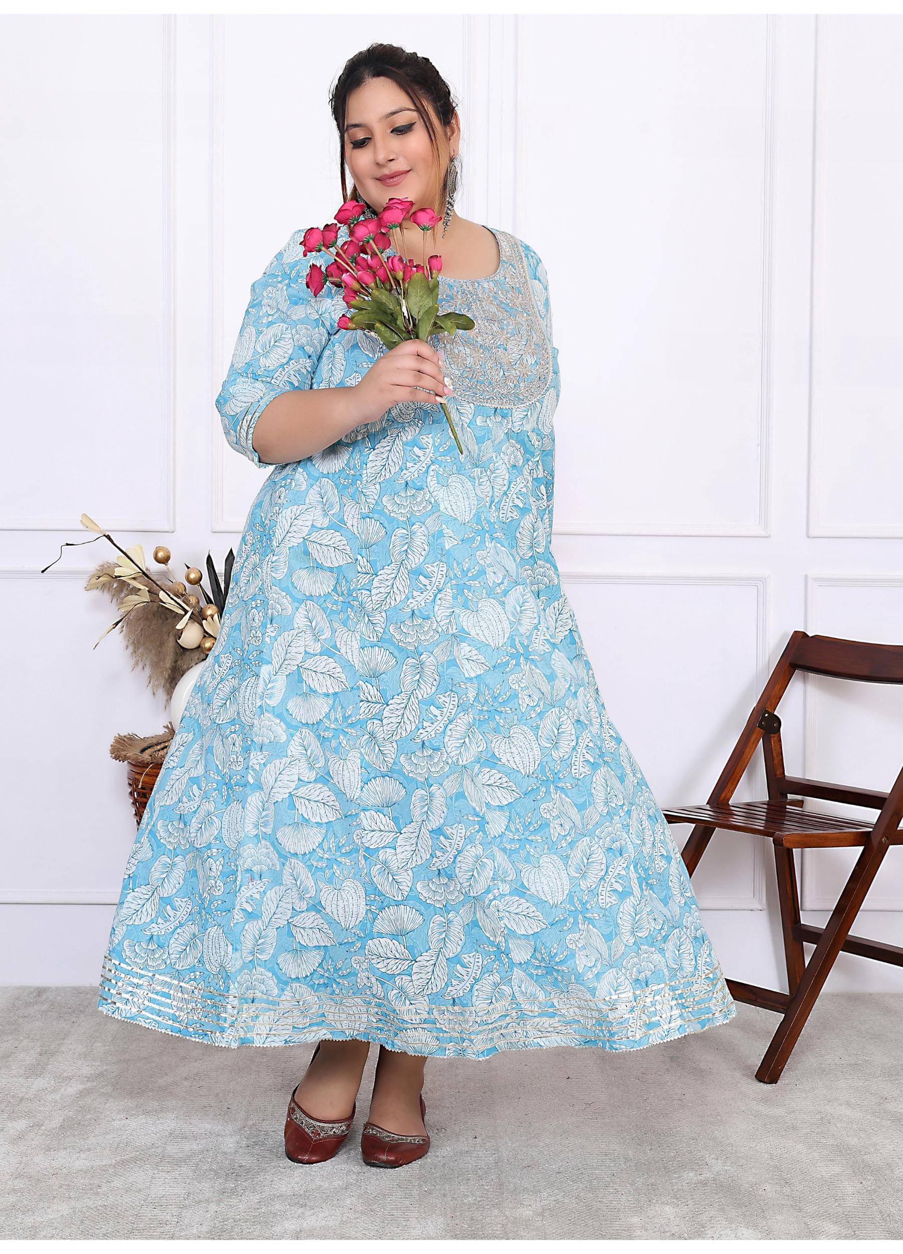     			Label Flavia Women Cotton Printed Anarkali Kurti ( Blue )