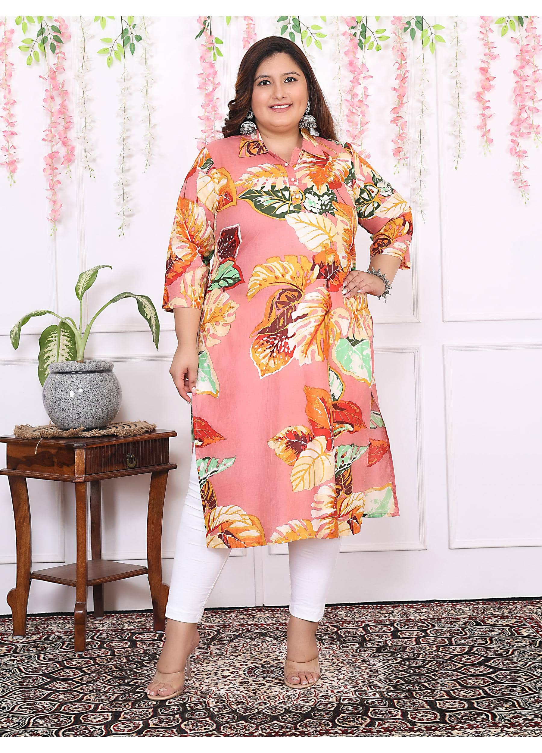 Label Flavia Women Cotton Printed Straight Kurti ( Peach ) - Kurtis, Tunics | Buy online on ZillyBuy