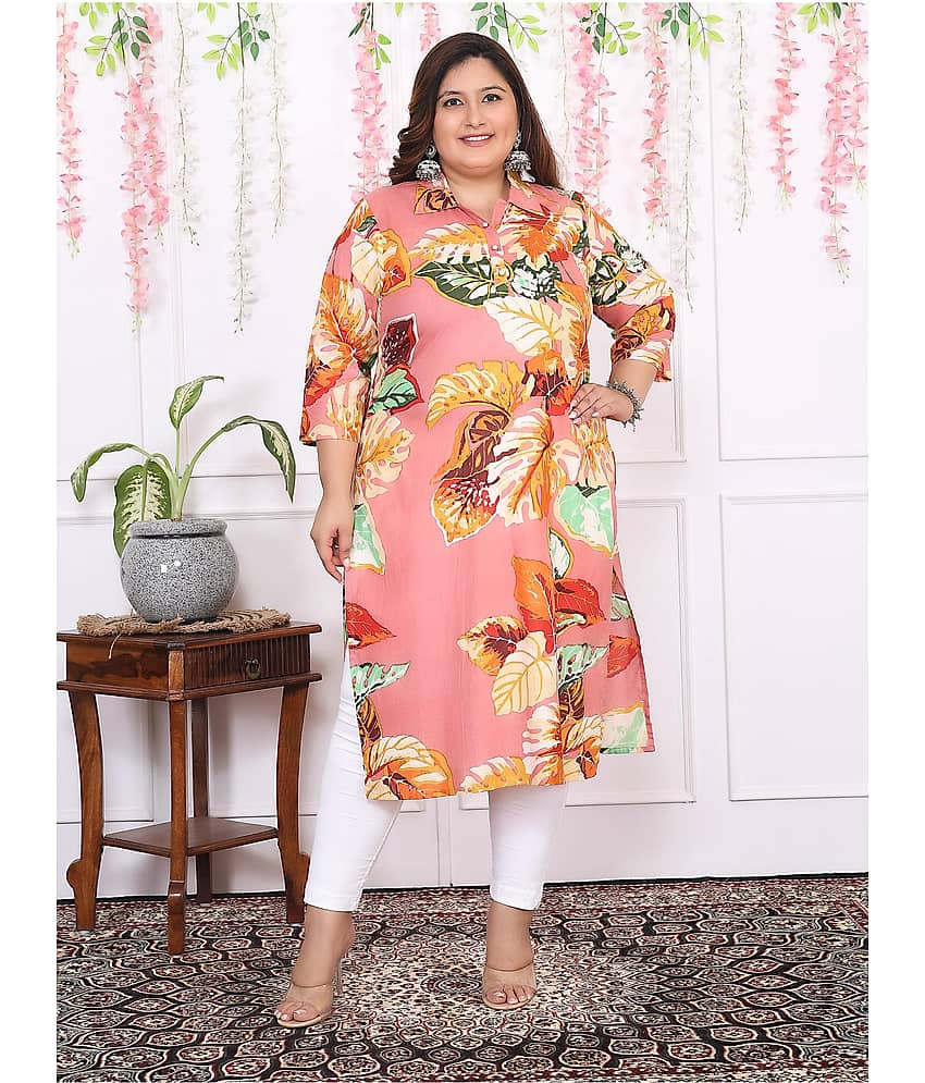 Label Flavia Women Cotton Printed Straight Kurti ( Peach ) - Kurtis, Tunics | Buy online on ZillyBuy