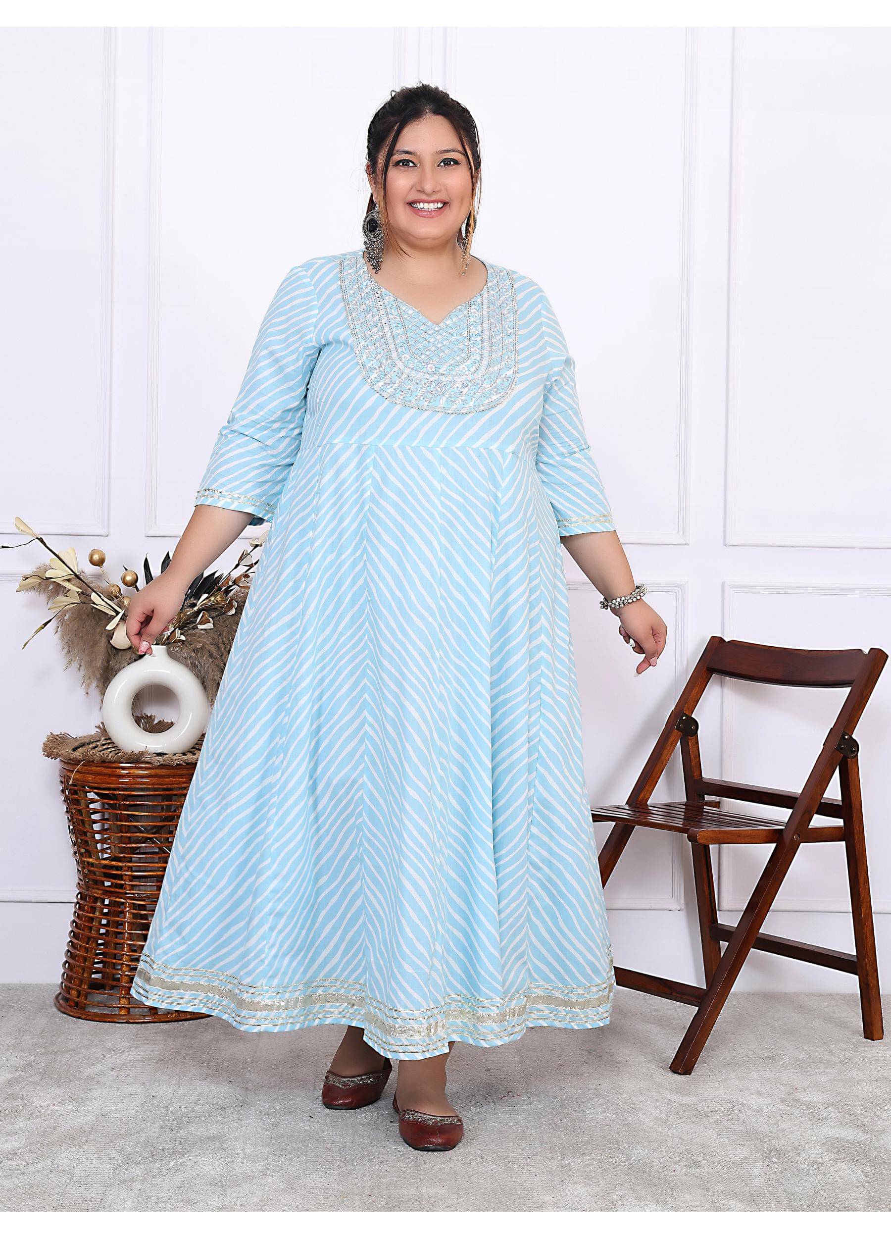     			Label Flavia Women Cotton Striped Anarkali Kurti ( Blue )
