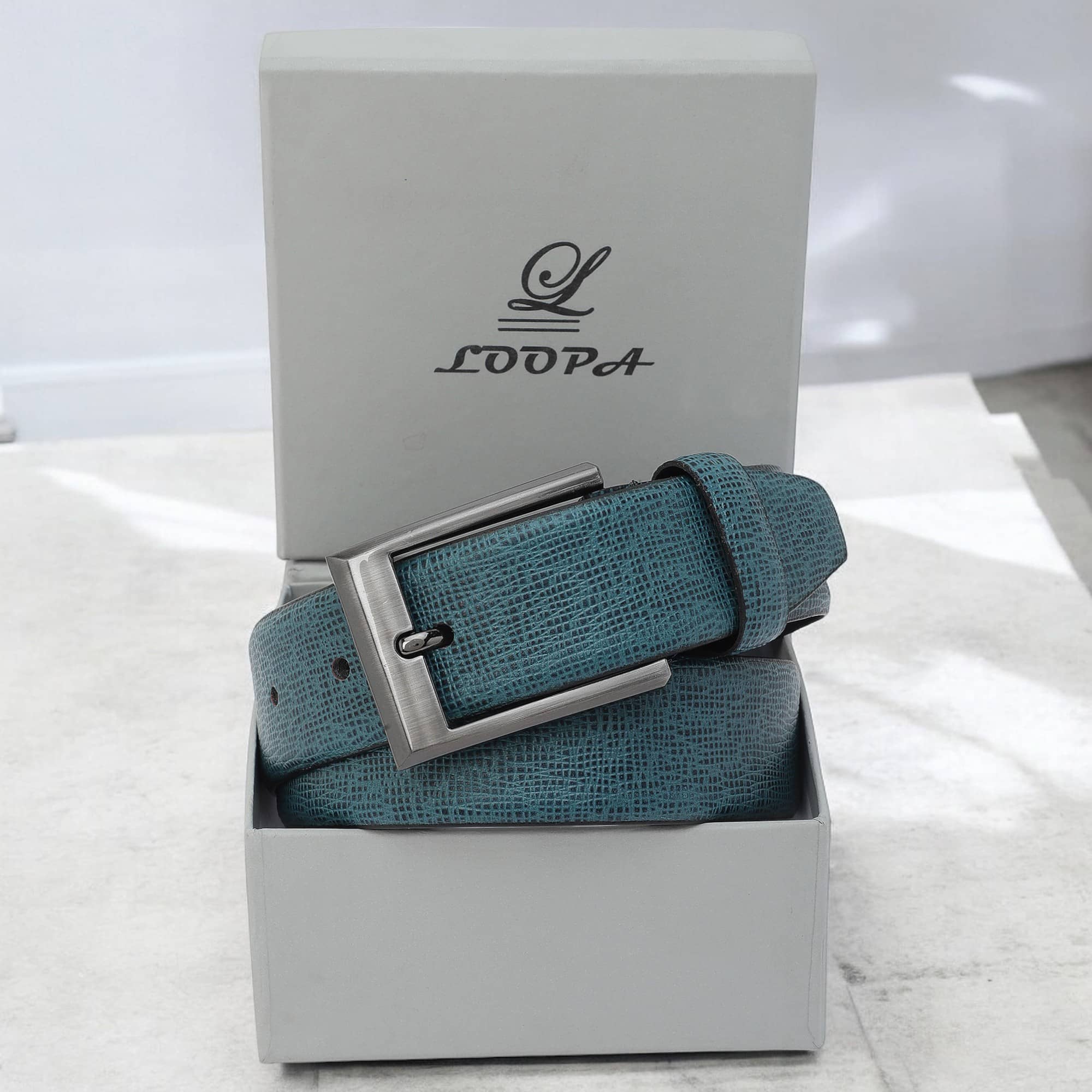 Loopa - Blue 100% Leather Men's Formal Belt ( Pack of 1 )
