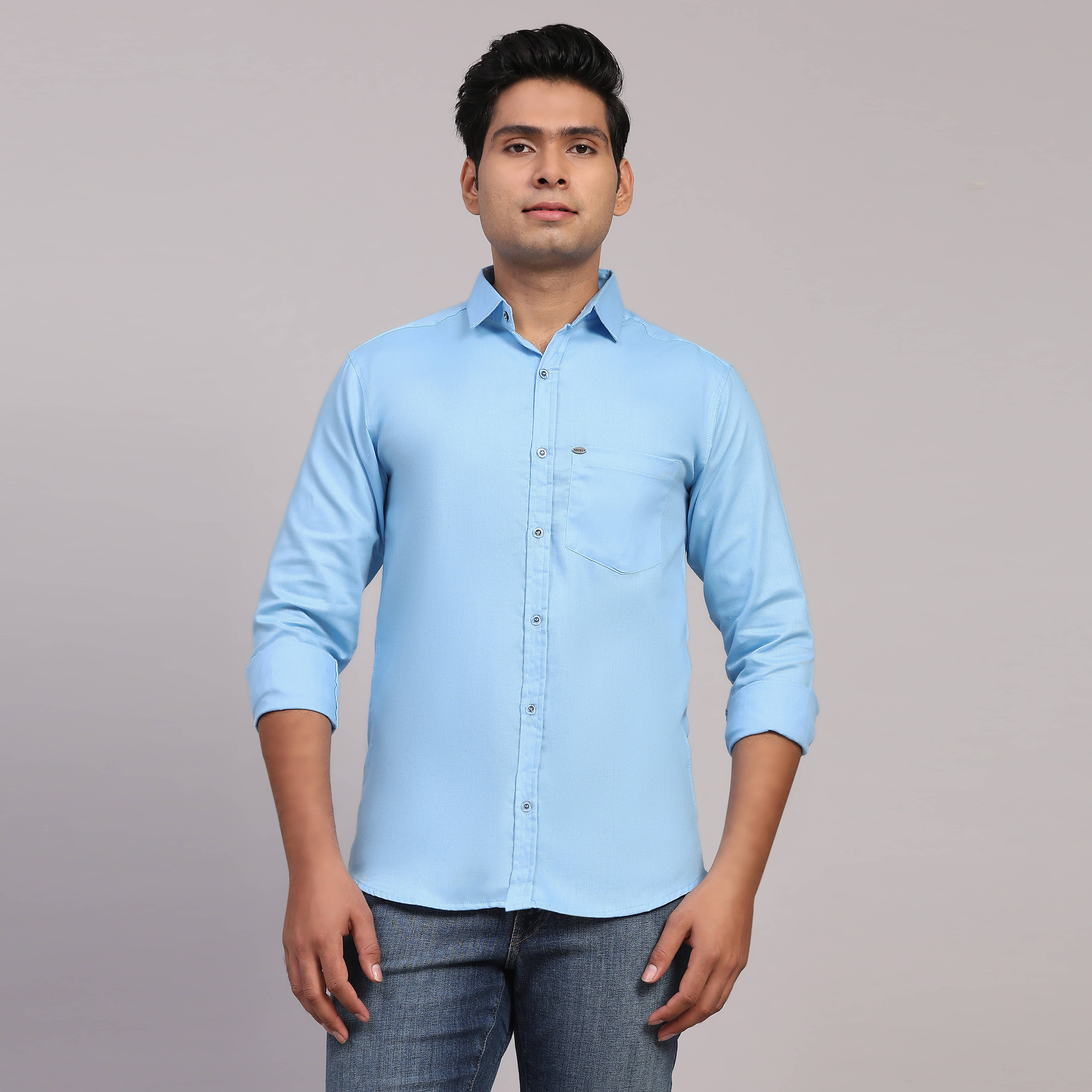NOWT Cotton Blend Regular Fit Solids Full Sleeves Men's Casual Shirt - Light Blue ( Pack of 1 )