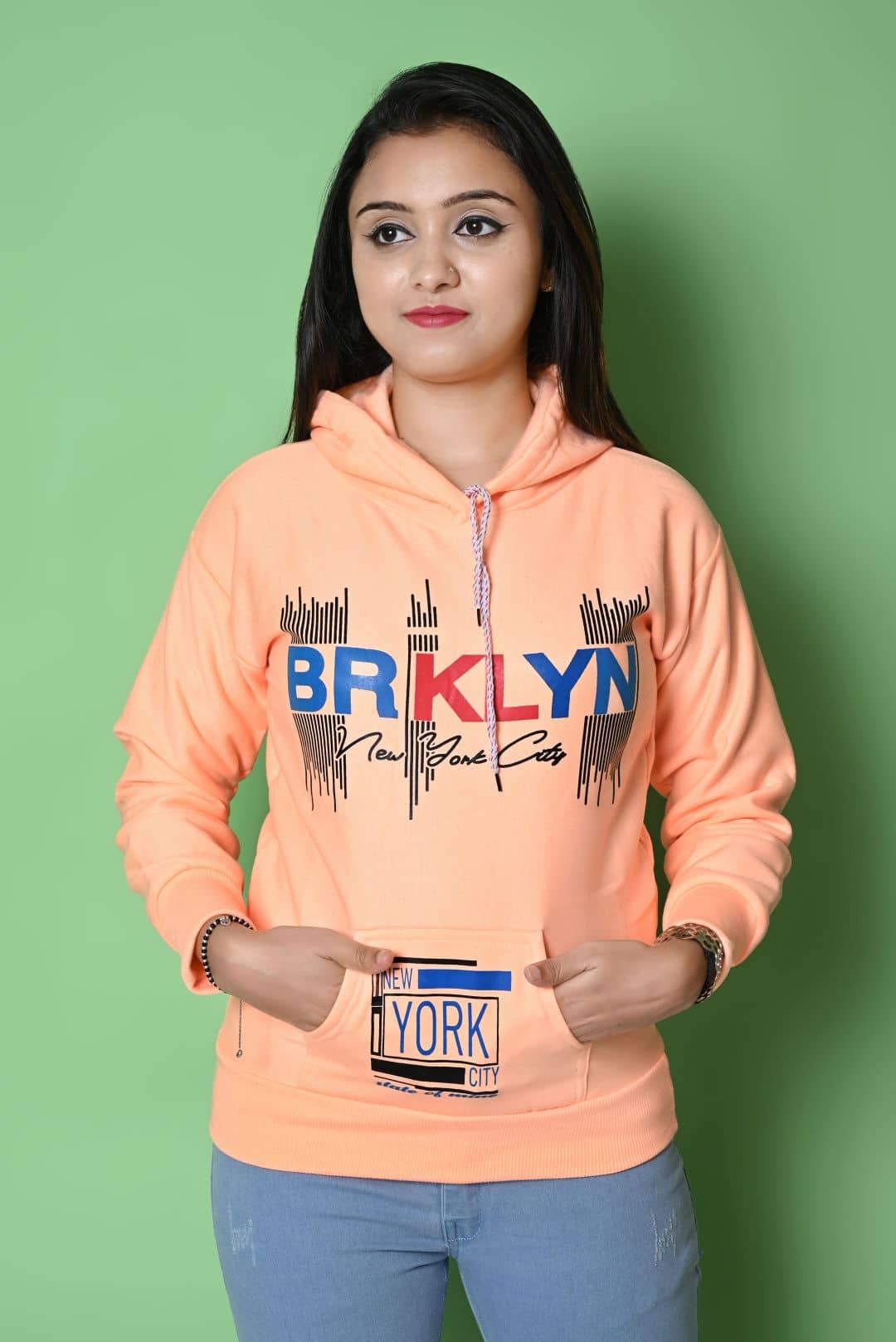 New Collection Women Cotton Fleece Hooded Pullover ( Peach )