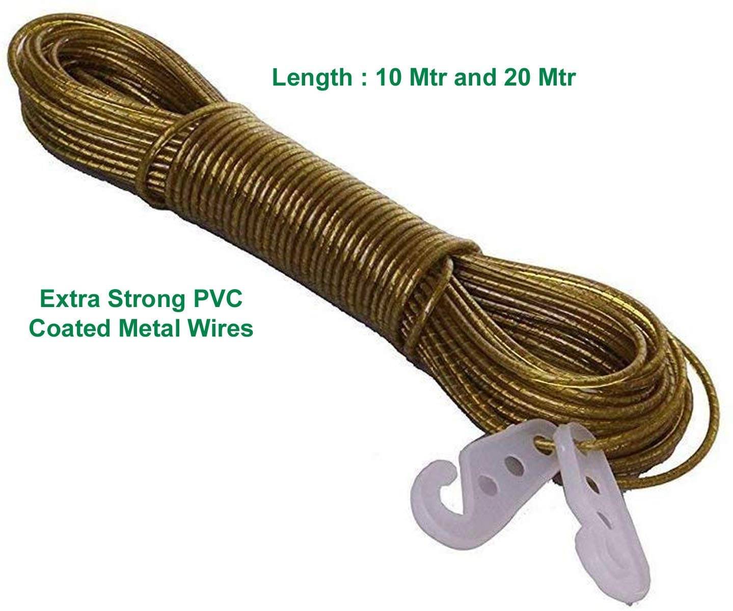     			( Pack Of 1) 20 Mtr Steel Wire PVC Coated Rope for Clothes Drying, Hanging in Indoor and Outdoor, Fancy Style Laundry Dryer , 20 Mtr