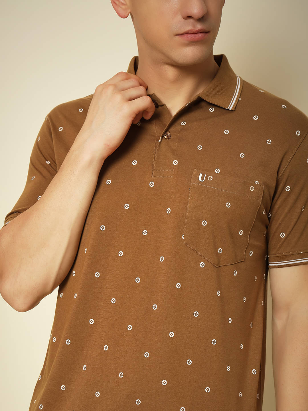 UNIBERRY Pack of 1 Cotton Regular Fit Printed Half Sleeves Men's Polo T Shirt ( Brown )     			UNIBERRY Pack of 1 Cotton Regular Fit Printed Half Sleeves Men's Polo T Shirt ( Brown )
