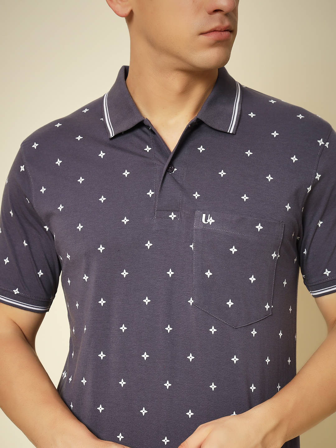     			UNIBERRY Pack of 1 Cotton Regular Fit Printed Half Sleeves Men's Polo T Shirt ( Purple )