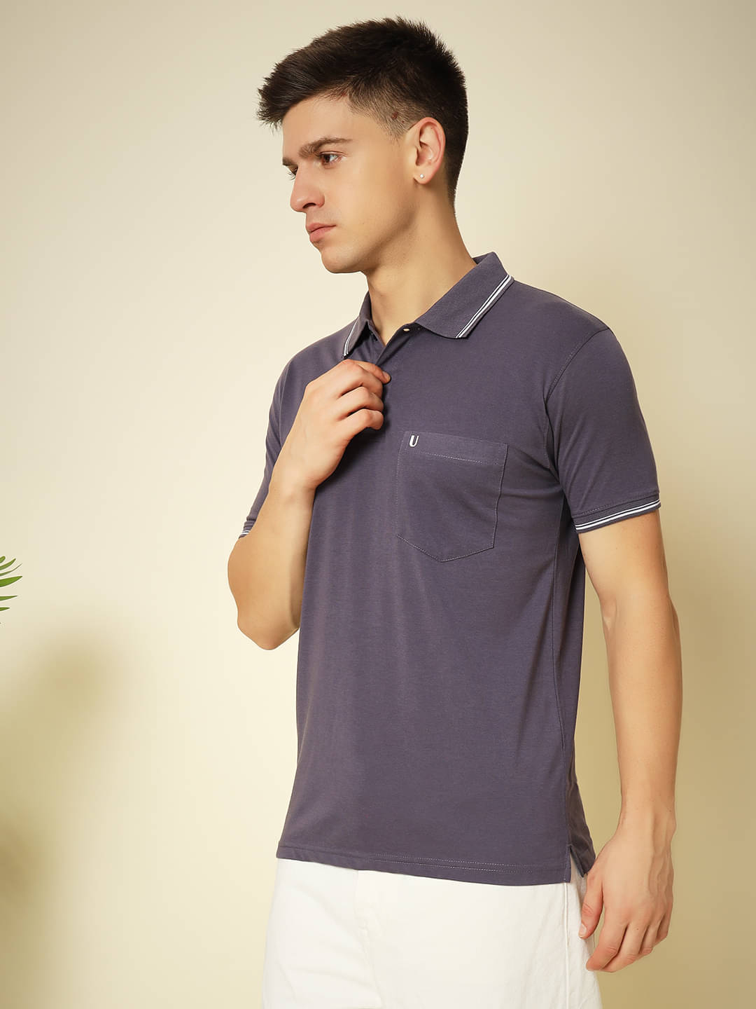     			UNIBERRY Pack of 1 Cotton Regular Fit Solid Half Sleeves Men's Polo T Shirt ( Purple )