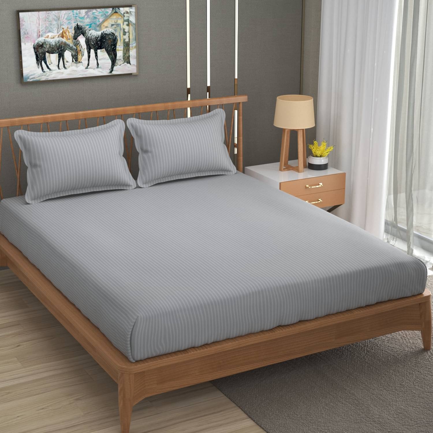 UrbanArts Glace Cotton 1 Double Bedsheet with 2 Pillow Covers ( Silver )     			UrbanArts Glace Cotton 1 Double Bedsheet with 2 Pillow Covers ( Silver )