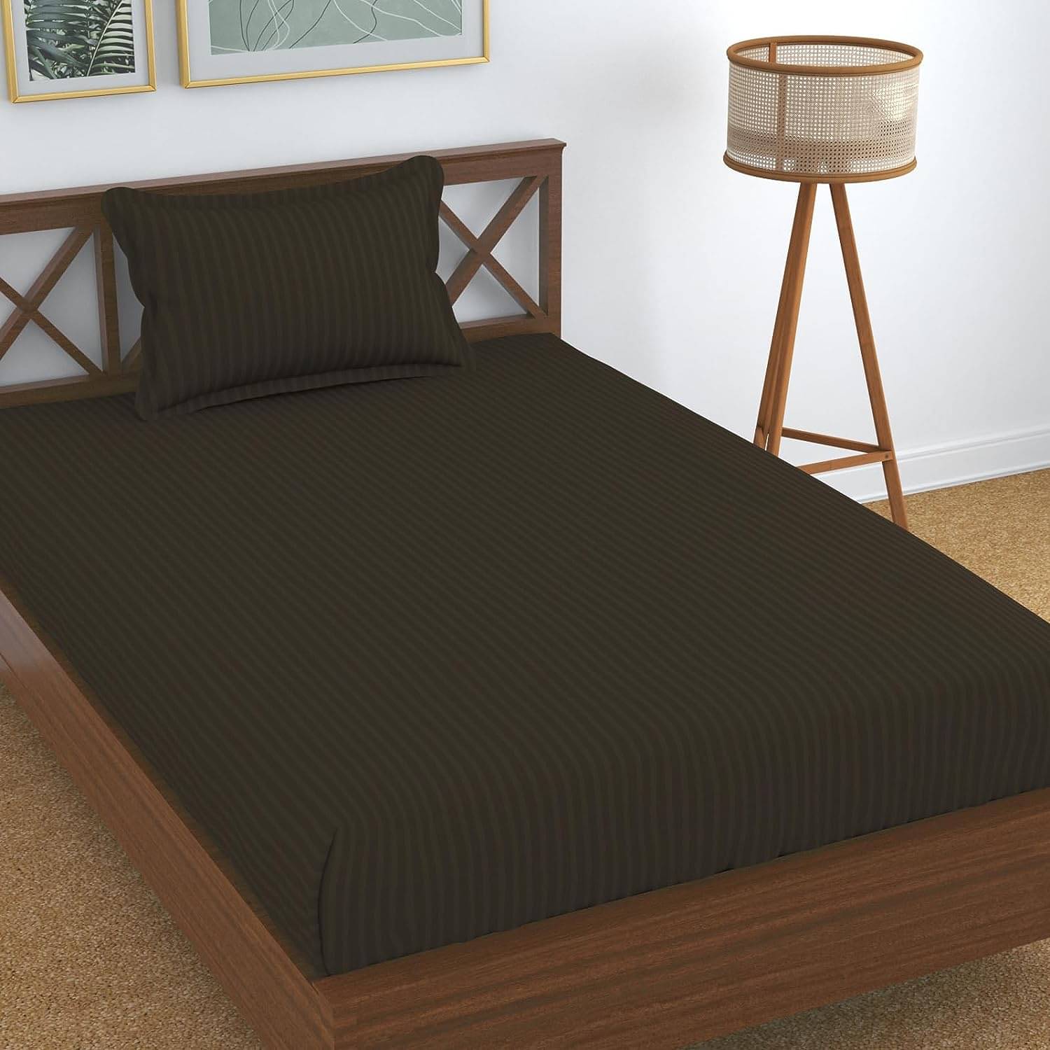     			UrbanArts Glace Cotton 1 Single Bedsheet with 1 Pillow Cover ( Brown )