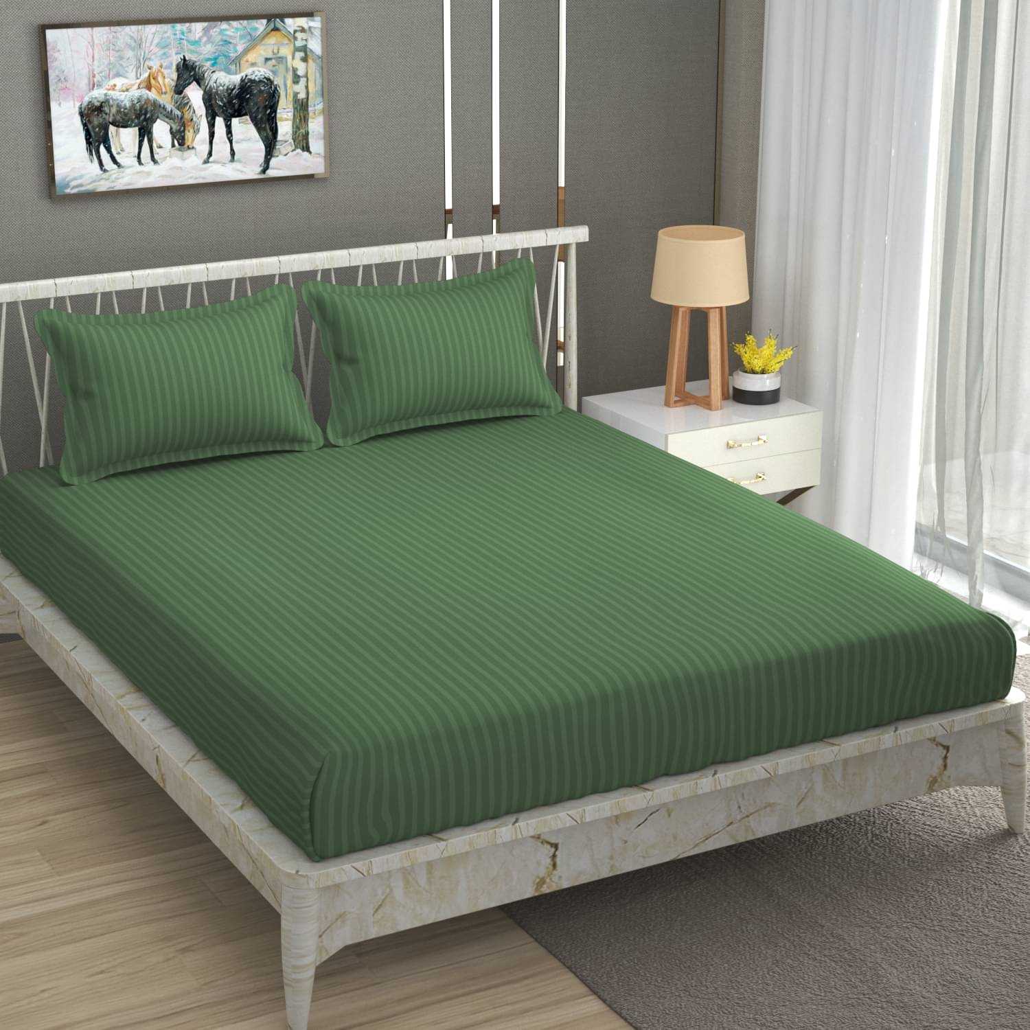     			UrbanArts Glace Cotton 1 Double Bedsheet with 2 Pillow Covers ( Green )