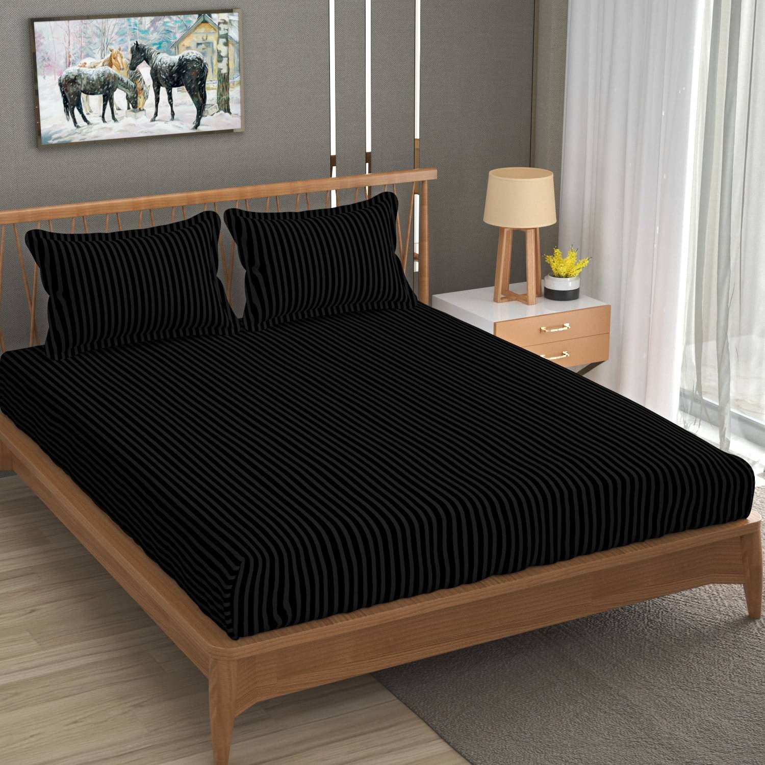     			UrbanArts Glace Cotton 1 Double Bedsheet with 2 Pillow Covers ( Black )
