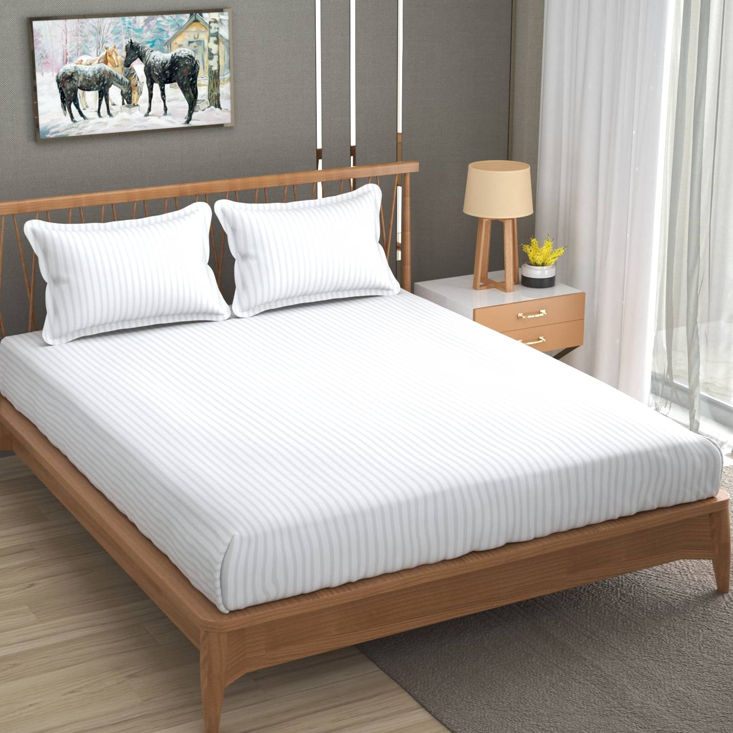     			UrbanArts Glace Cotton 1 Double Bedsheet with 2 Pillow Covers ( White )