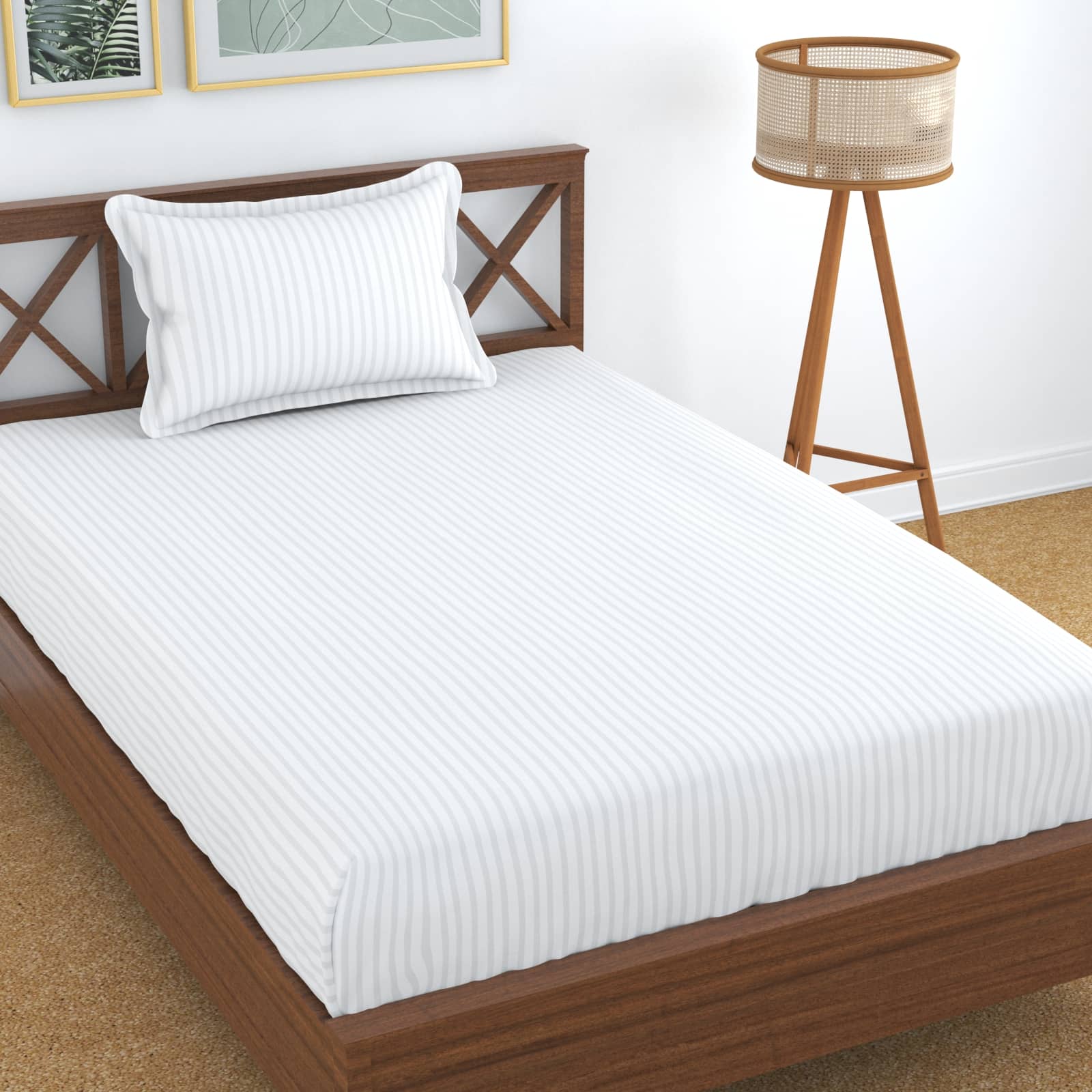UrbanArts Glace Cotton 1 Single Bedsheet with 1 Pillow Cover ( White )