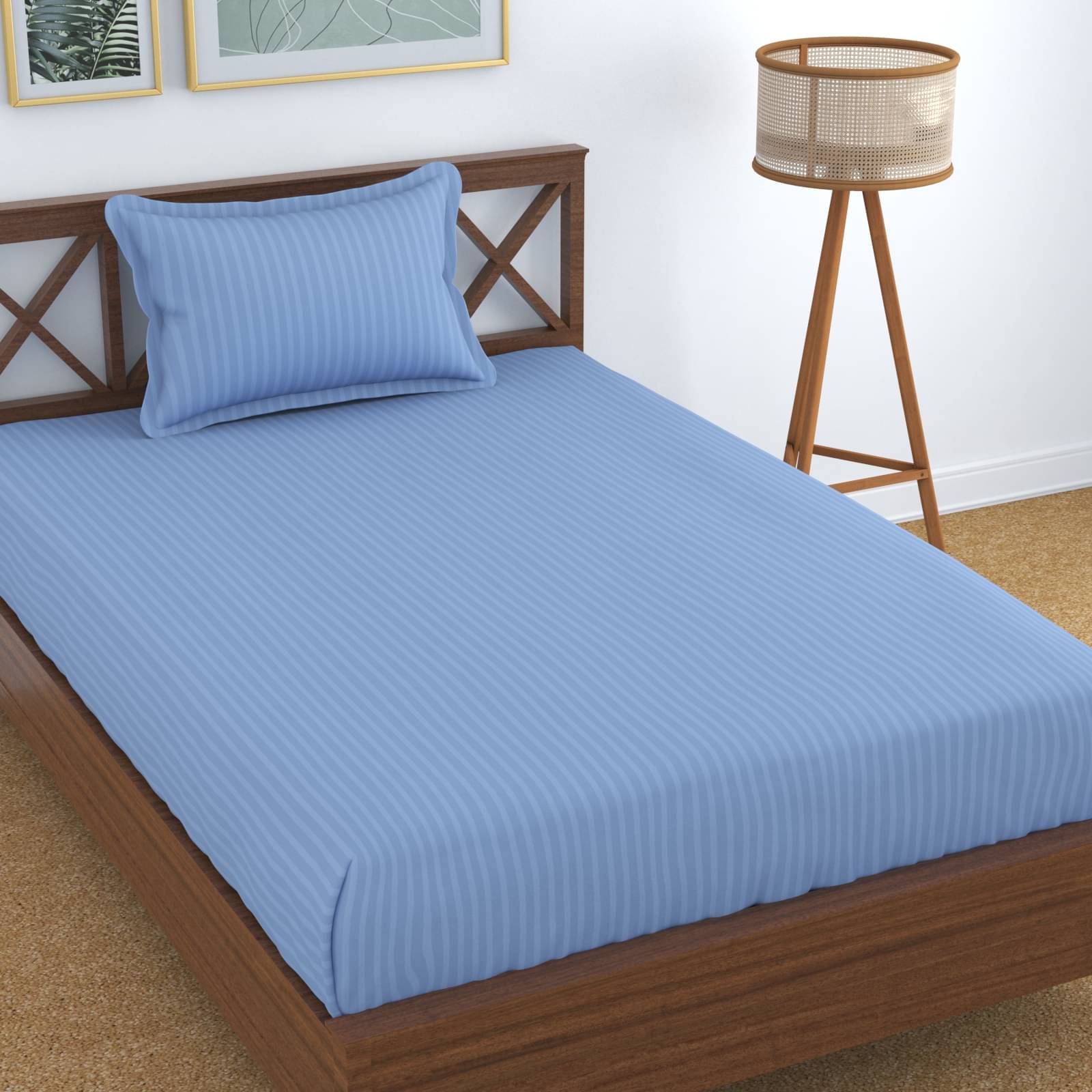 UrbanArts Glace Cotton 1 Single Bedsheet with 1 Pillow Cover ( Sky Blue ) UrbanArts Glace Cotton 1 Single Bedsheet with 1 Pillow Cover ( Sky Blue )