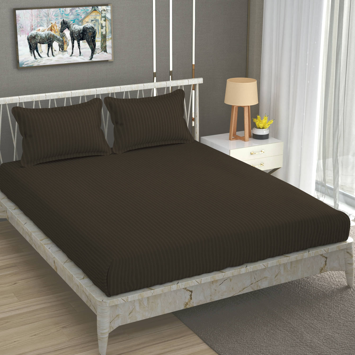     			UrbanArts Glace Cotton 1 Double Bedsheet with 2 Pillow Covers ( Brown )