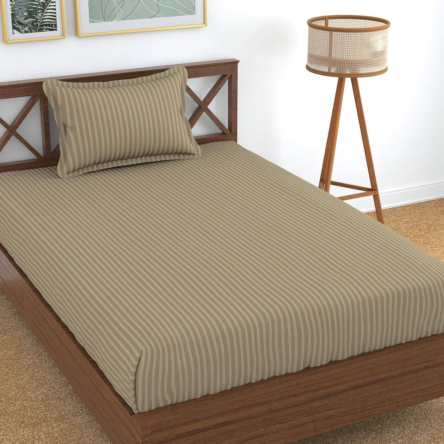 UrbanArts Glace Cotton 1 Single Bedsheet with 1 Pillow Cover ( Beige ) UrbanArts Glace Cotton 1 Single Bedsheet with 1 Pillow Cover ( Beige )