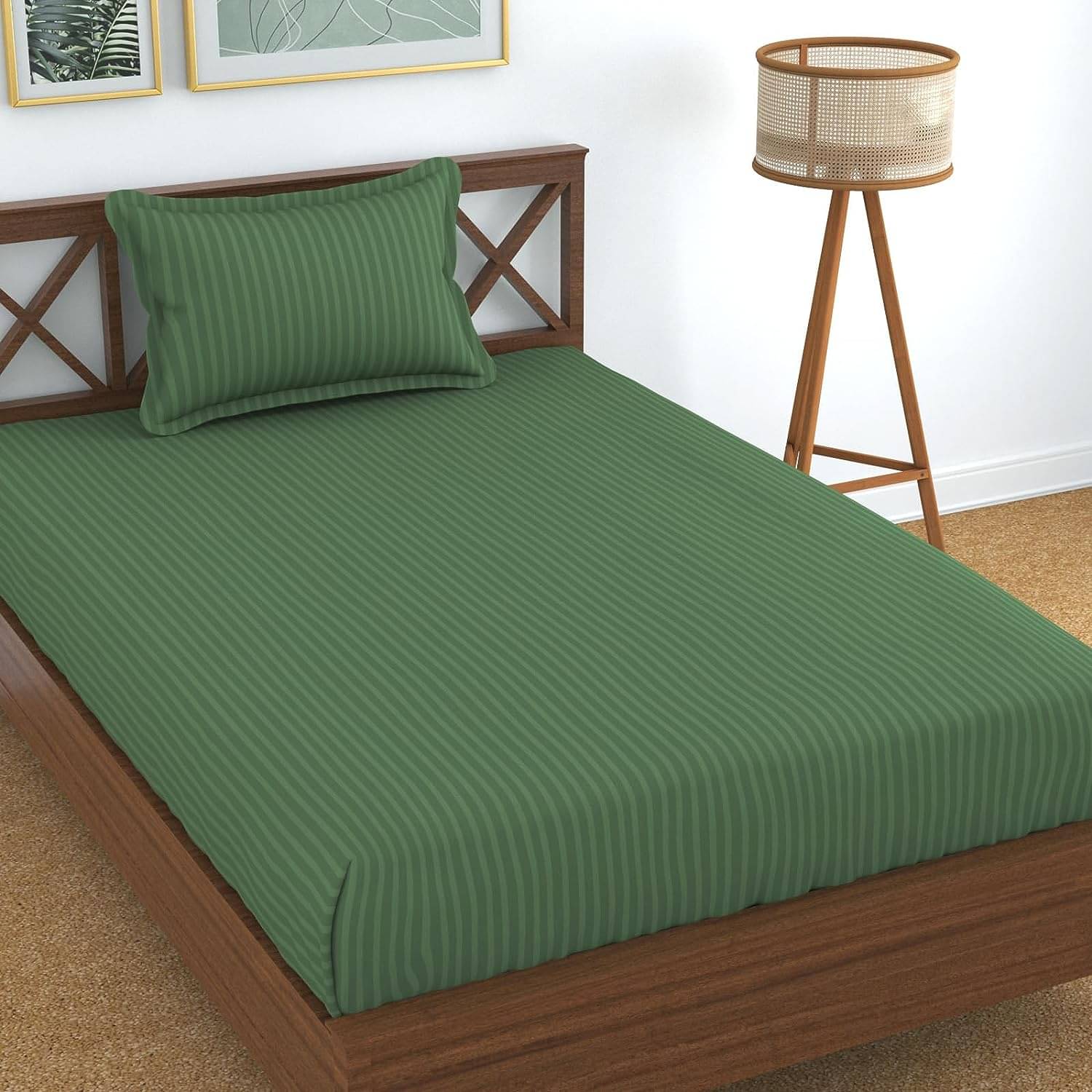 UrbanArts Glace Cotton 1 Single Bedsheet with 1 Pillow Cover ( Green ) UrbanArts Glace Cotton 1 Single Bedsheet with 1 Pillow Cover ( Green )