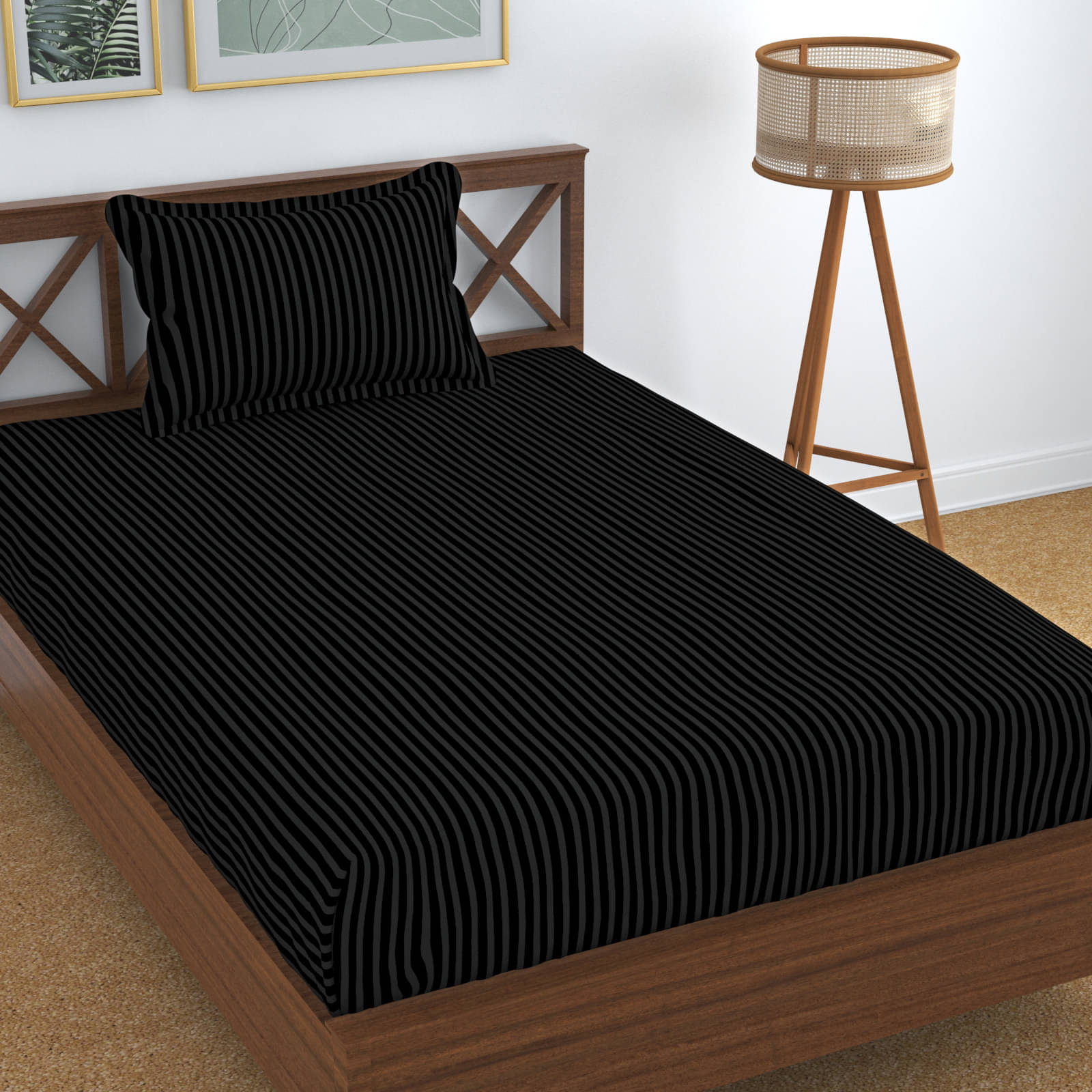 UrbanArts Glace Cotton 1 Single Bedsheet with 1 Pillow Cover ( Black ) UrbanArts Glace Cotton 1 Single Bedsheet with 1 Pillow Cover ( Black )