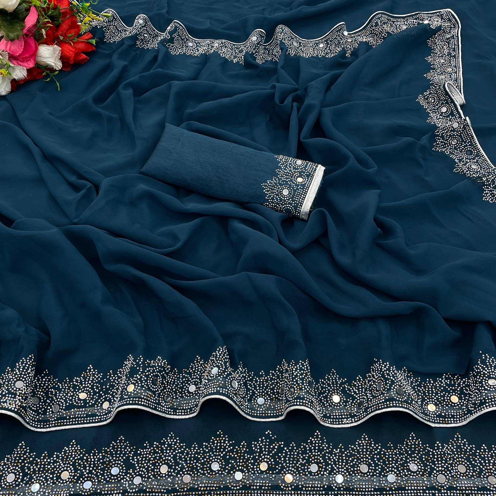     			VEERAIVA Georgette Embroidered Saree With Unstitched Blouse Piece ( Multicolor )