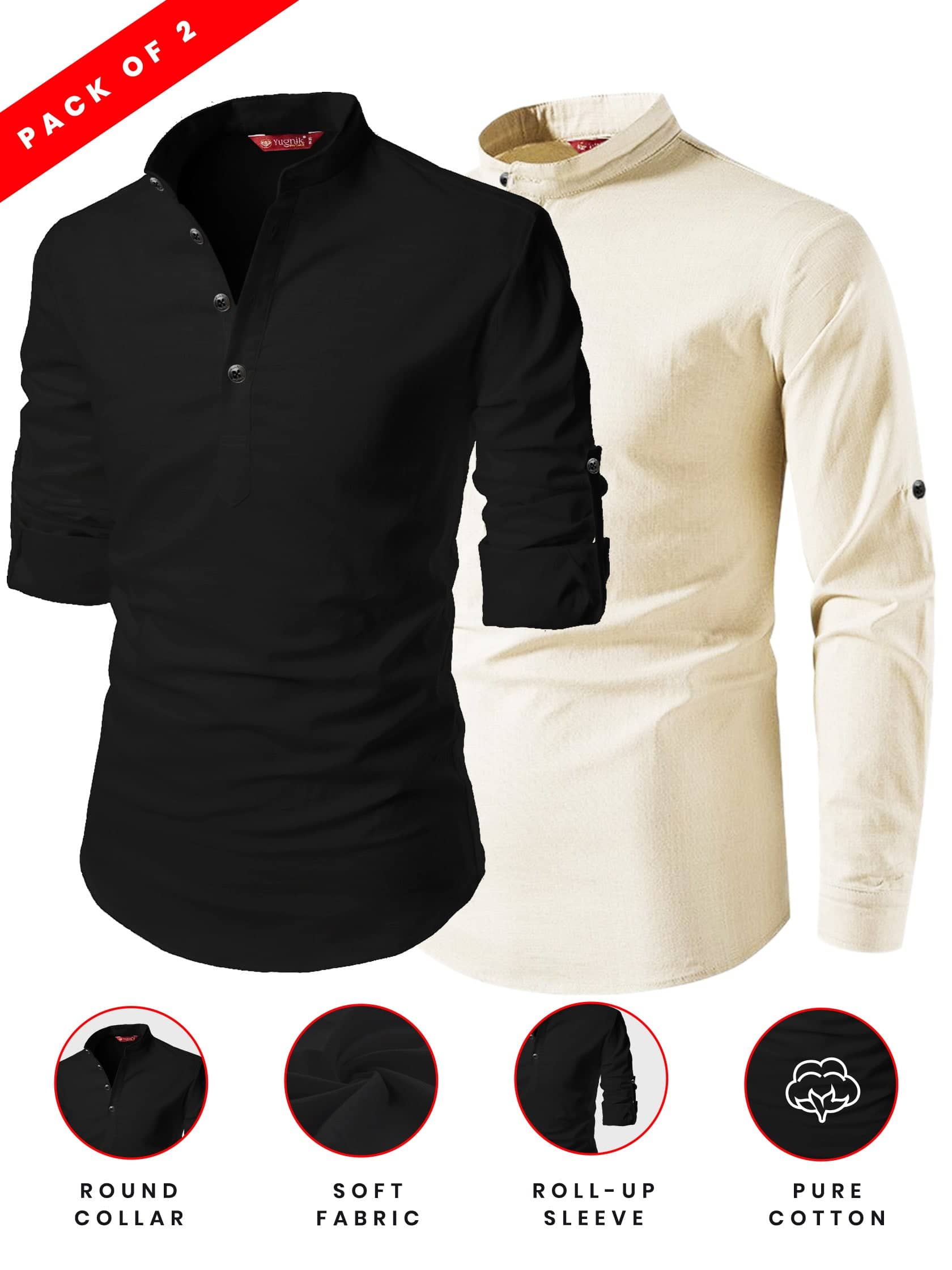 Yugnik Bronze Cotton Men's Shirt Style Kurta ( Pack of 2 ) - Kurtas & Kurta Sets | Buy online on ZillyBuy