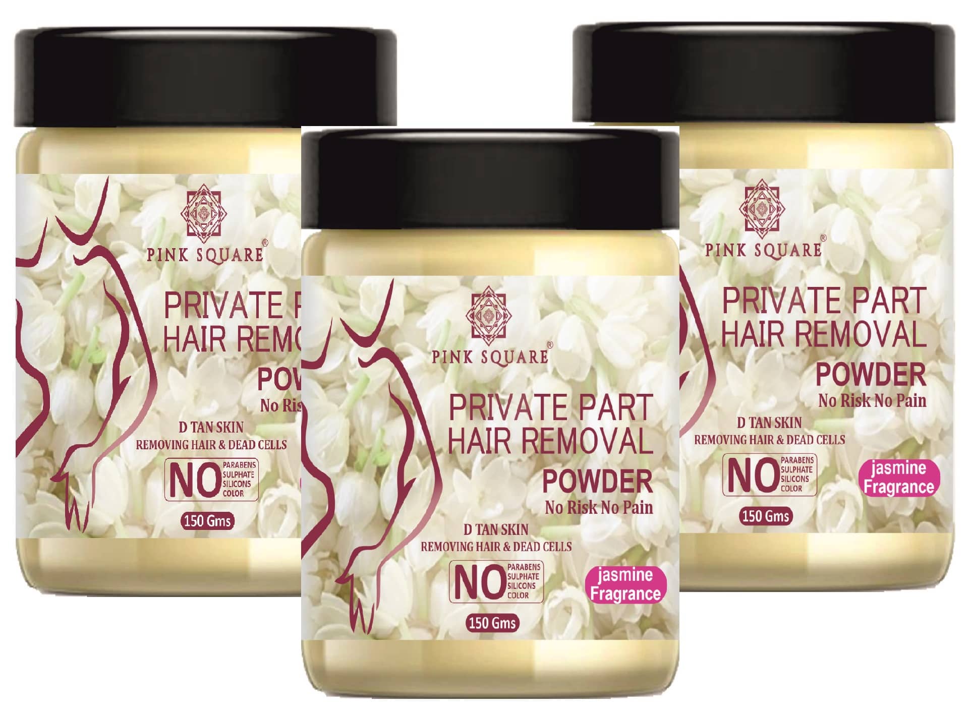 pink square Natural Hair Removal Powder for Men & Women 150 ( Pack of 3 )