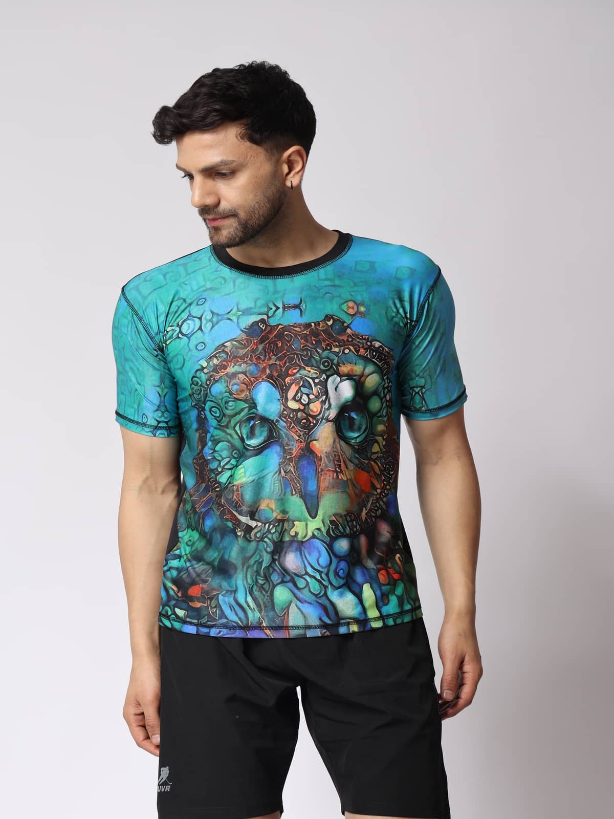 yellow tree Polyester Regular Fit Printed Half Sleeves Men's Round T-Shirt - Turquoise ( Pack of 1 )