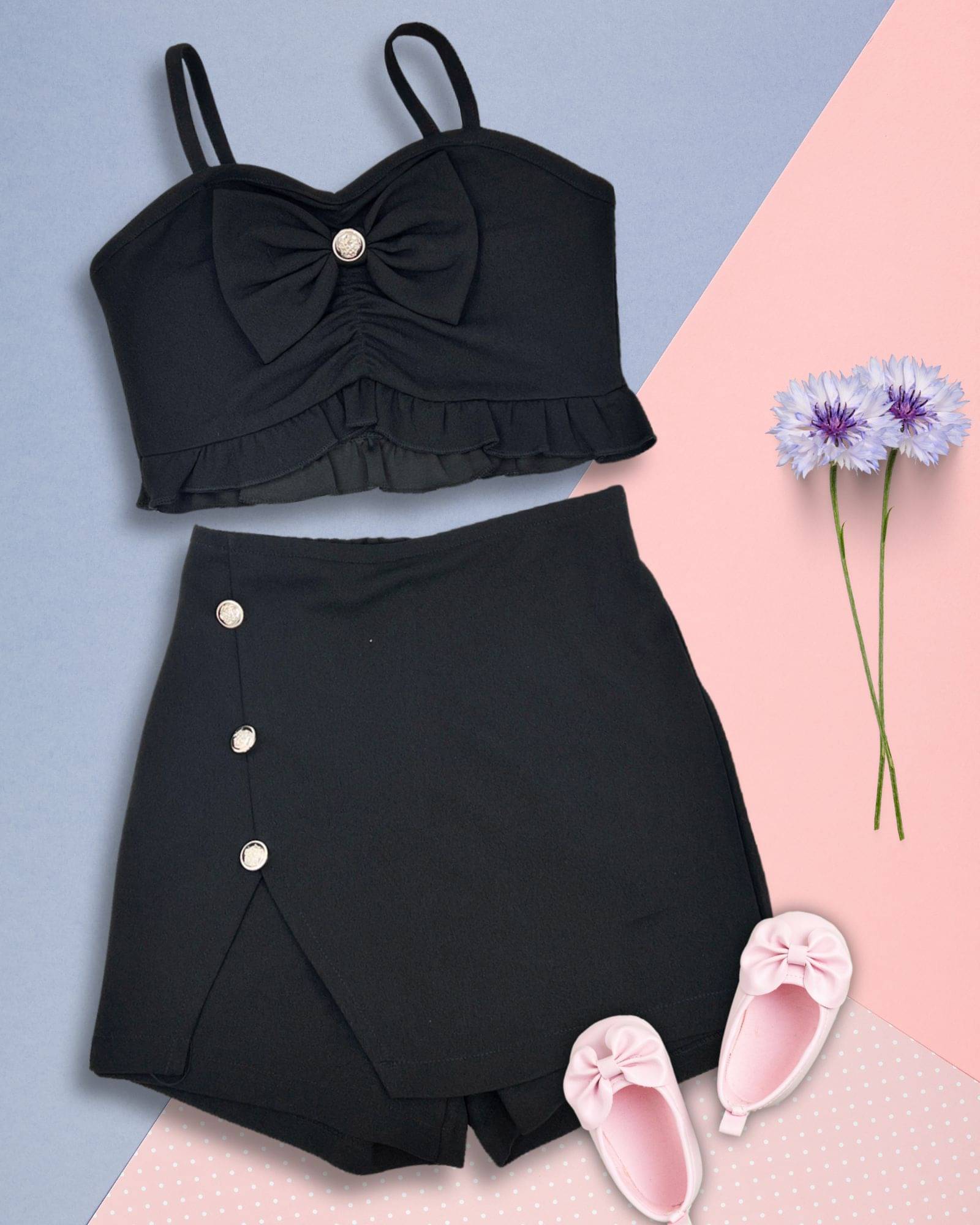     			Addyvero Pack of 1 Girls Polyester Top With Shorts ( Black )