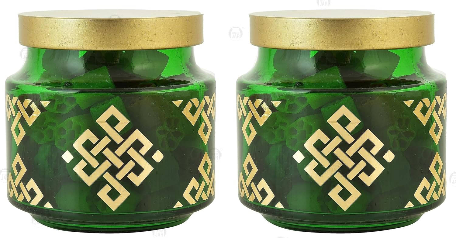    			CROCO JAR Glass Green Spice Container ( Set of 2 )