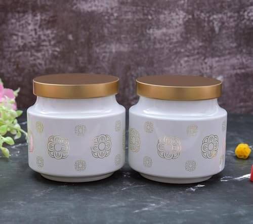     			CROCO JAR Glass White Spice Container ( Set of 2 )