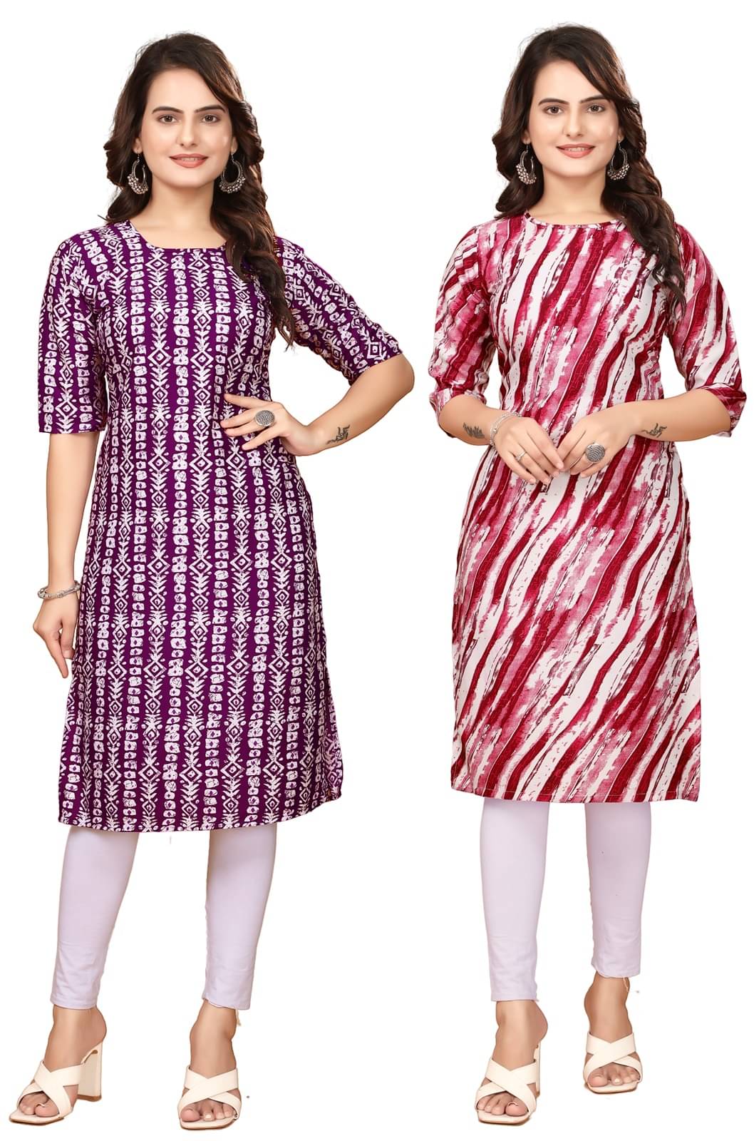     			DESIGNER DREAM Crepe Printed Straight Women's Kurti - Maroon,Red ( Pack of 2 )