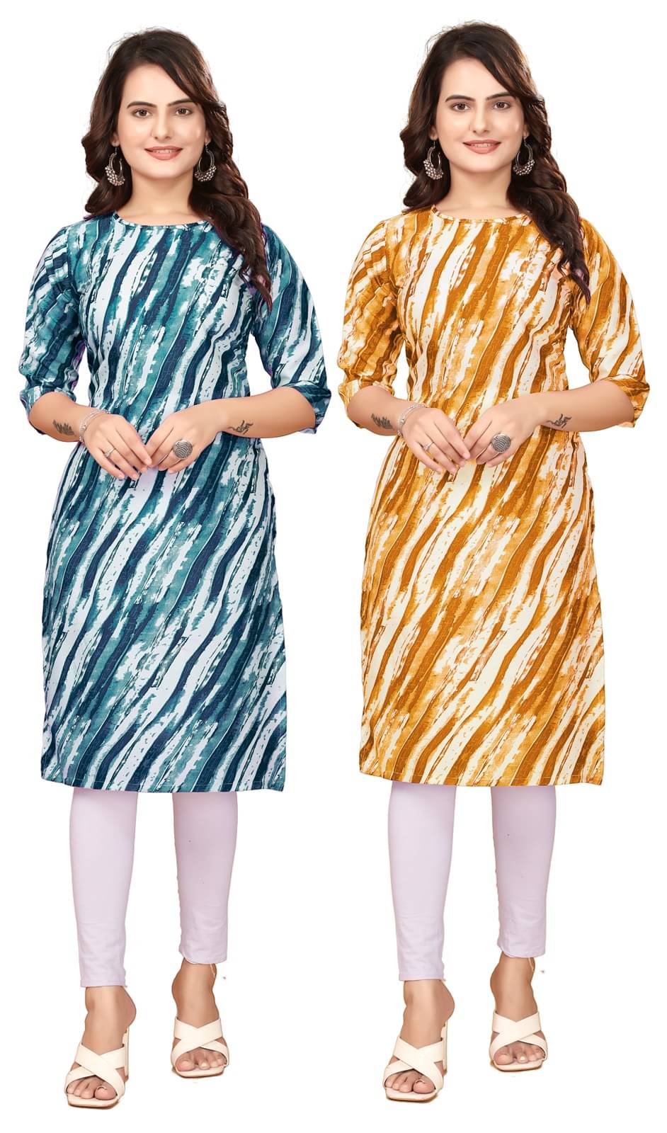     			DESIGNER DREAM Crepe Printed Straight Women's Kurti - Navy Blue,Yellow ( Pack of 2 )