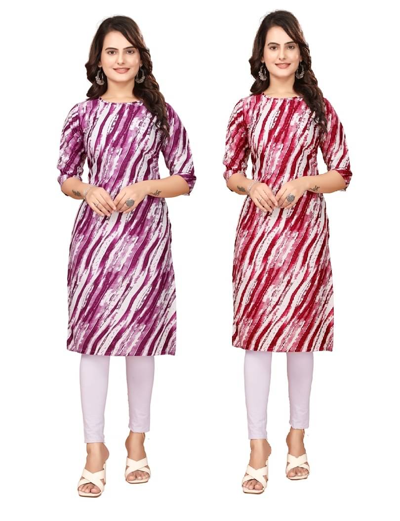    			DESIGNER DREAM Crepe Printed Straight Women's Kurti - Purple,Red ( Pack of 2 )