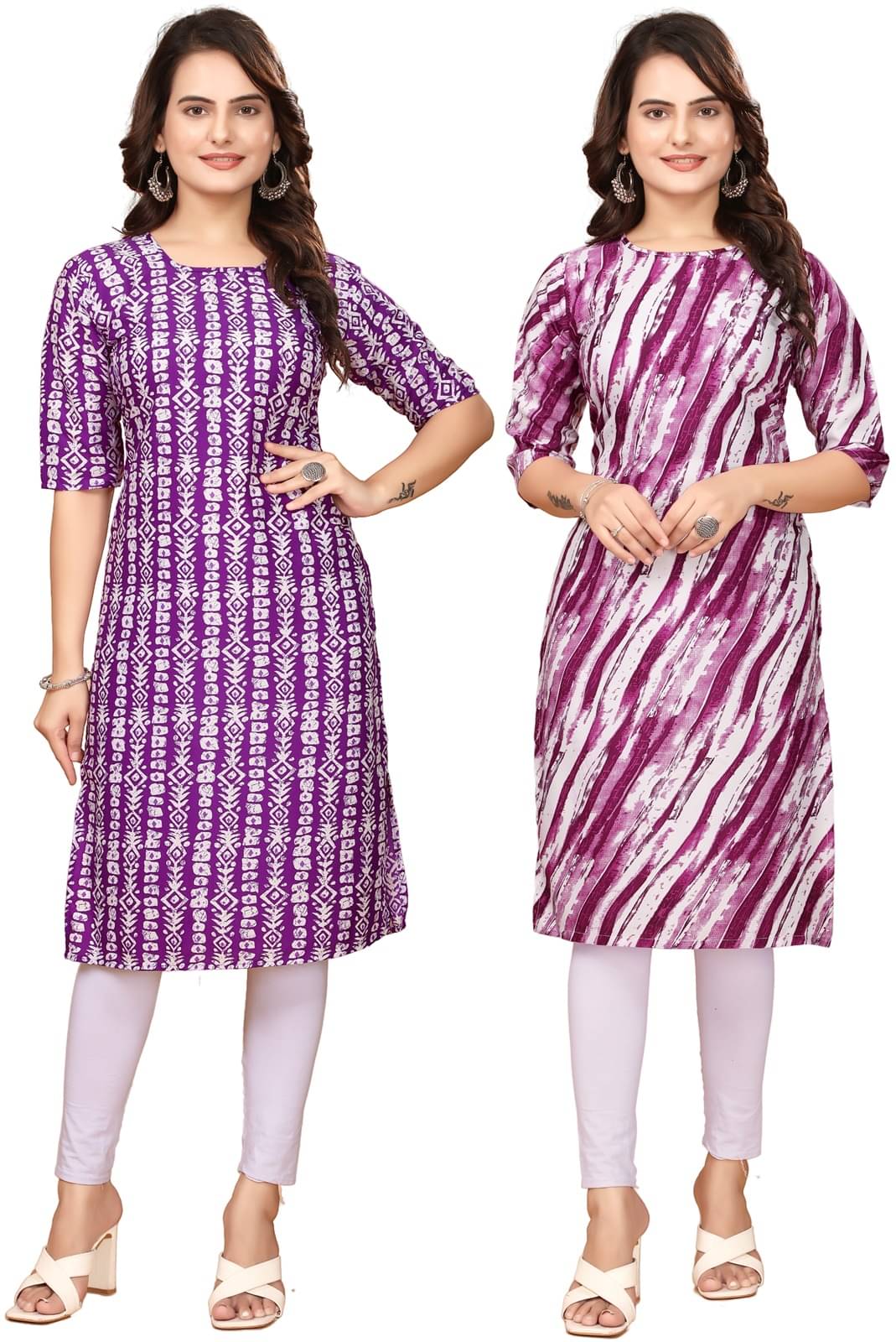     			DESIGNER DREAM Crepe Printed Straight Women's Kurti - Multicolor,Purple ( Pack of 2 )