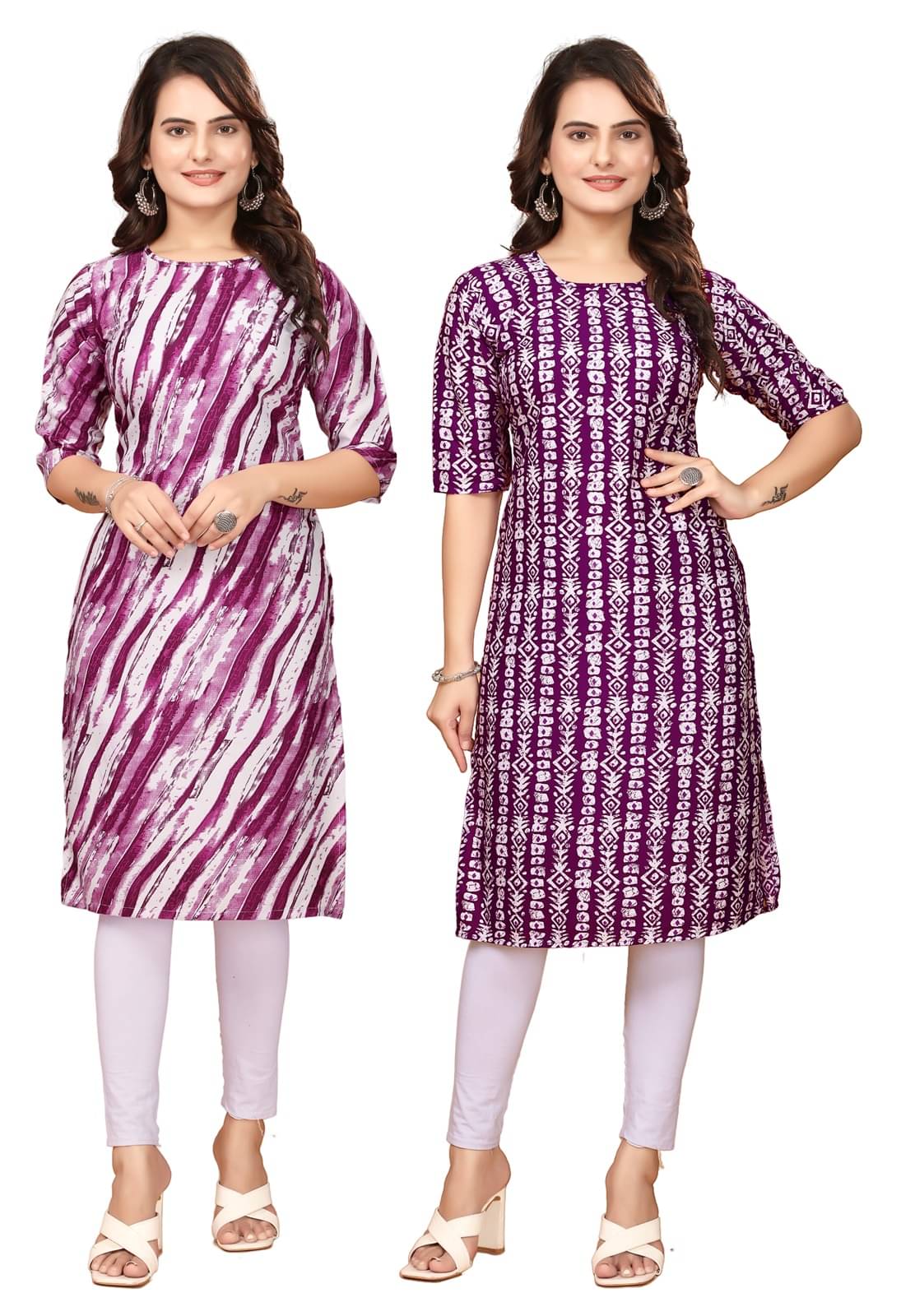 DESIGNER DREAM Crepe Printed Straight Women's Kurti - Purple,Maroon ( Pack of 2 ) DESIGNER DREAM Crepe Printed Straight Women's Kurti - Purple,Maroon ( Pack of 2 )
