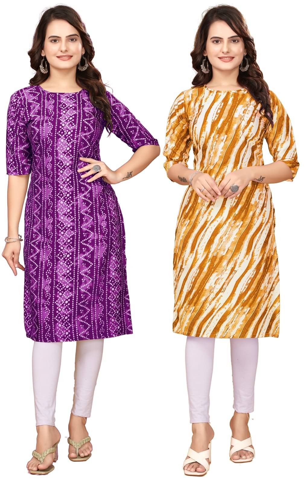 DESIGNER DREAM Crepe Printed Straight Women's Kurti - Purple,Yellow ( Pack of 2 ) DESIGNER DREAM Crepe Printed Straight Women's Kurti - Purple,Yellow ( Pack of 2 )