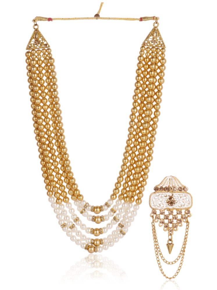 Dulha groom sherwani Necklace/Moti Mala for Men for wedding | Groom Mala and Brooch Set - Jewellery Sets | Buy online on ZillyBuy