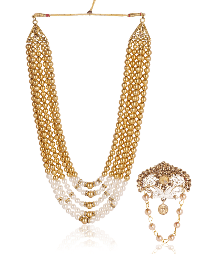 Dulha groom sherwani Necklace/Moti Mala for Men for wedding | Groom Mala and Brooch Set - Jewellery Sets | Buy online on ZillyBuy
