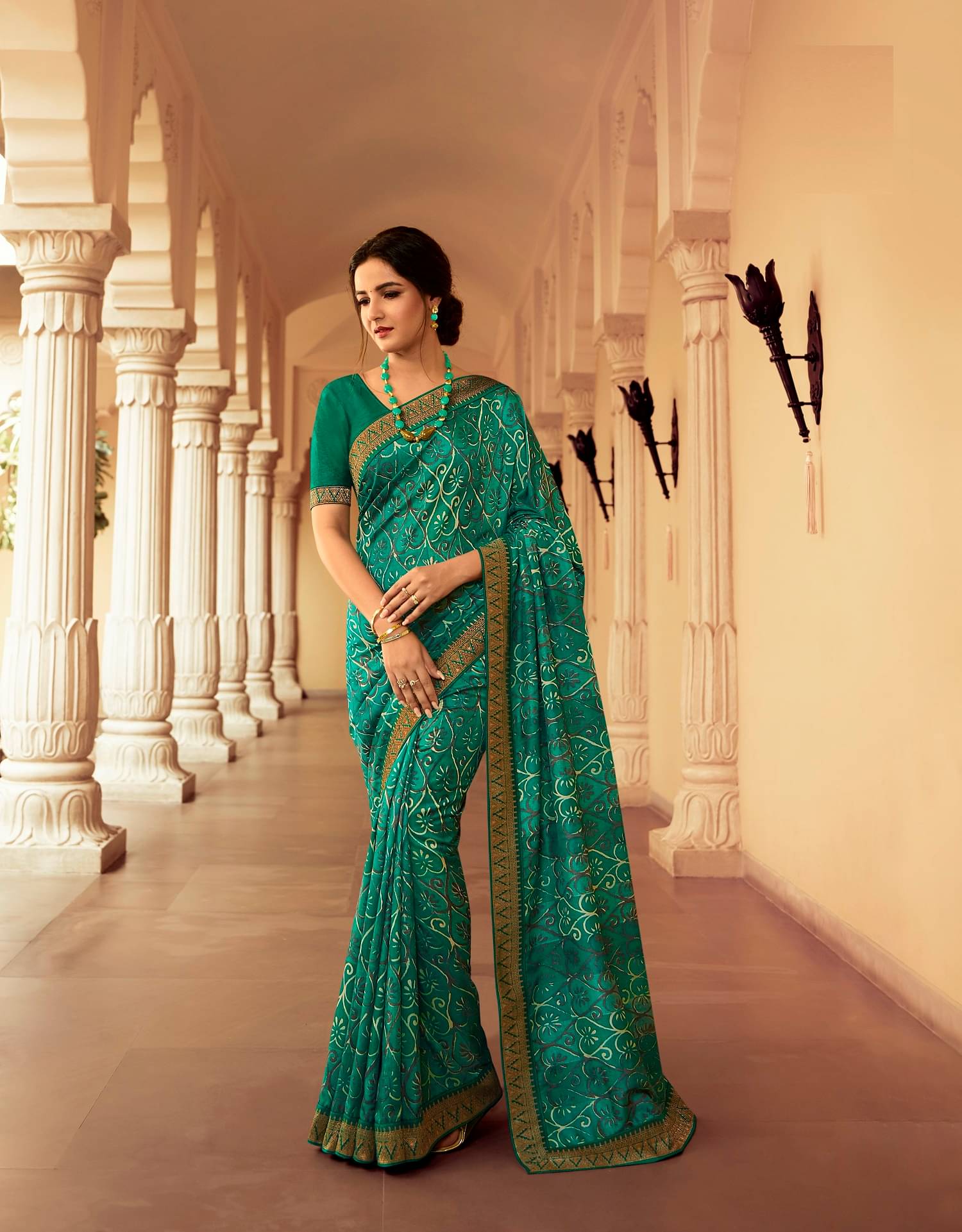     			Gazal Fashions Georgette Printed Saree With Unstitched Blouse Piece ( Rama )