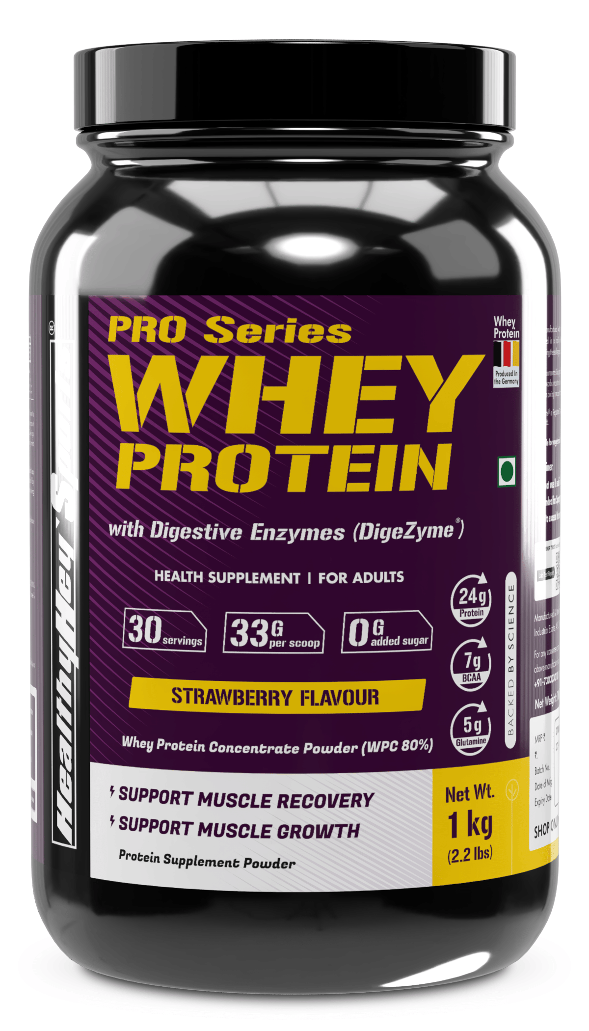 HealthyHey Sports WPC Whey Protein ( 1 kg , Strawberry - Flavour )