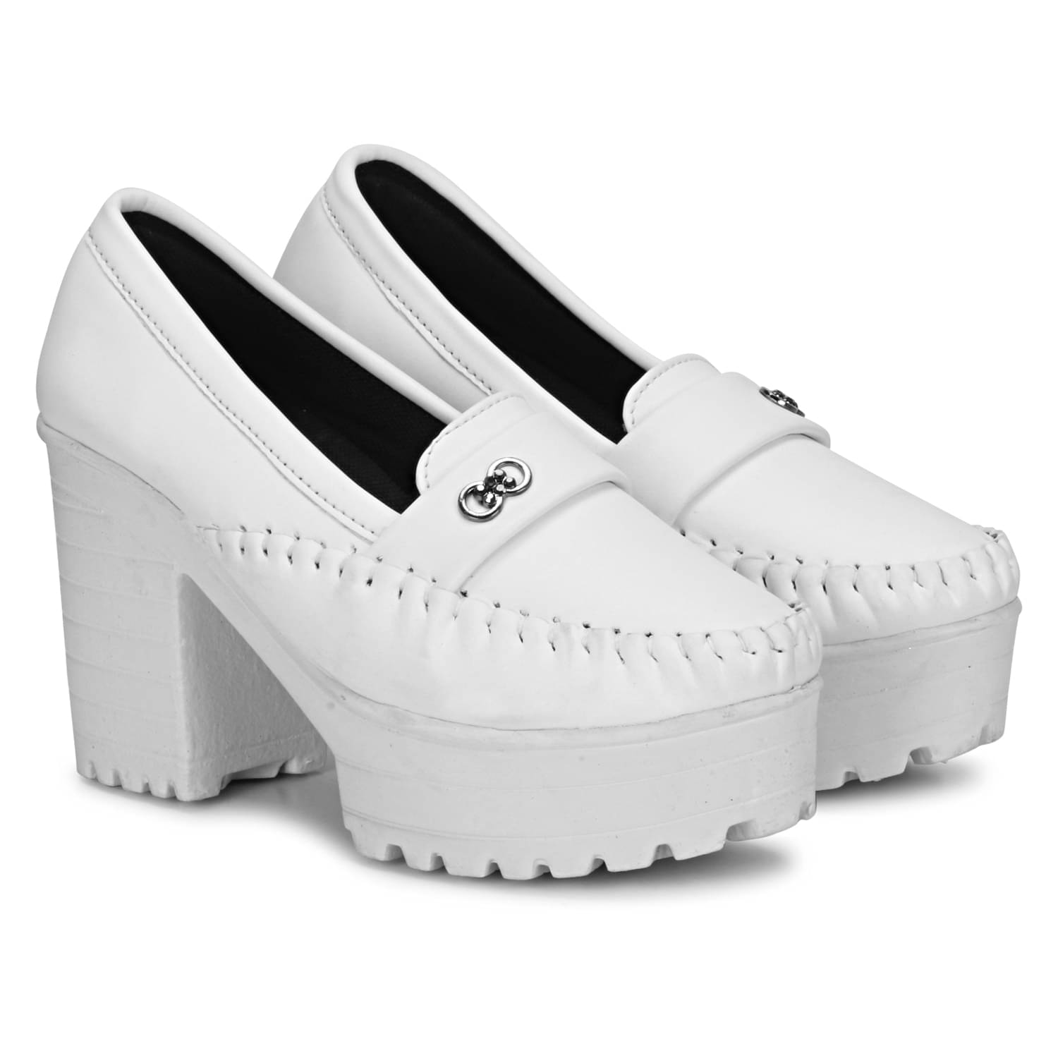     			Ishransh White Women's Slip On Heels