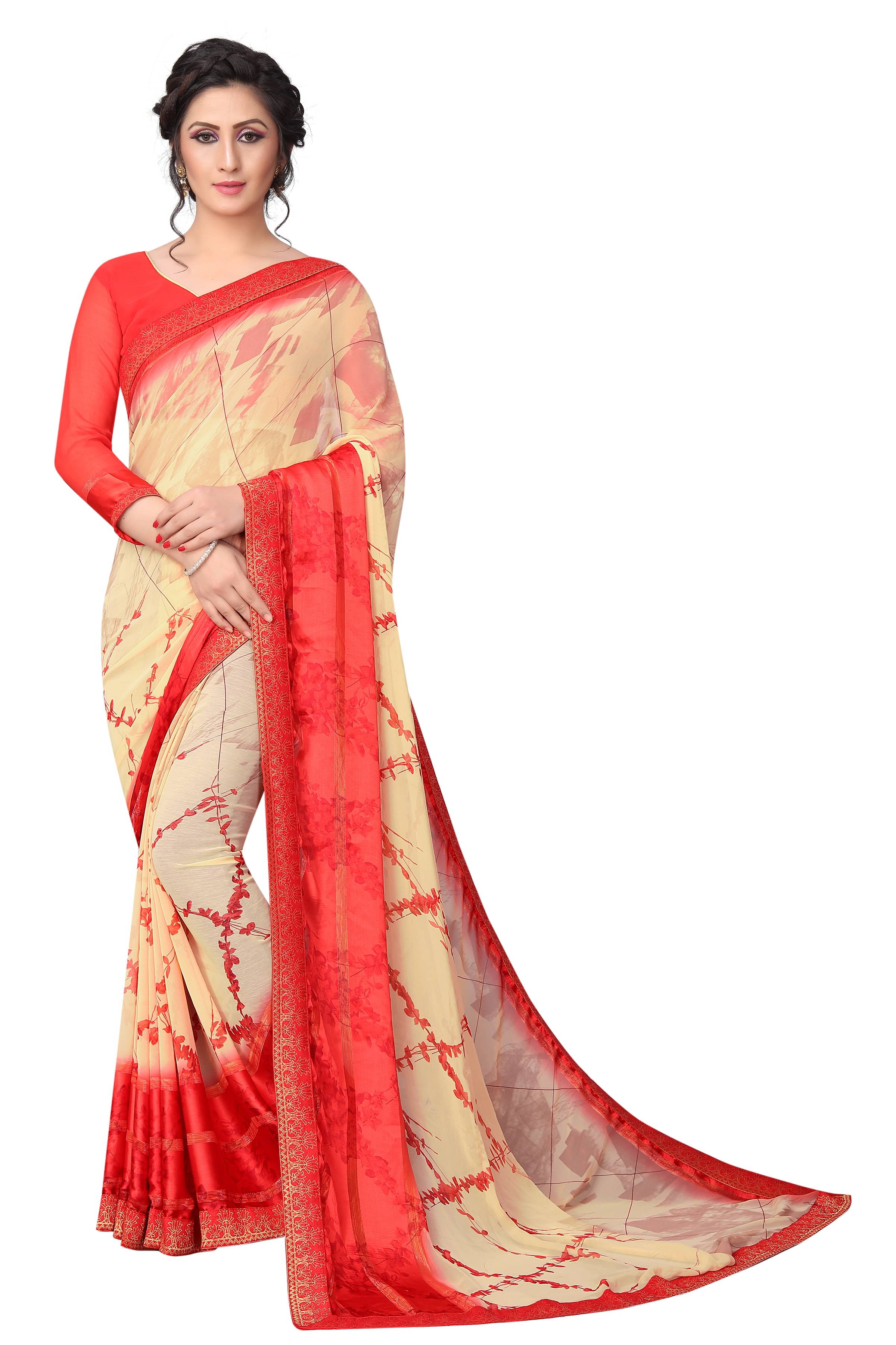 KSNDV Trendz Georgette Printed Saree With Unstitched Blouse Piece ( Peach ) KSNDV Trendz Georgette Printed Saree With Unstitched Blouse Piece ( Peach )
