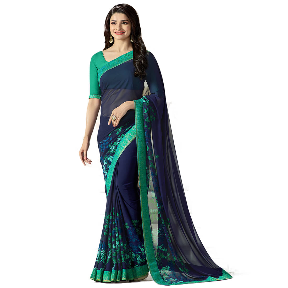 KSNDV Trendz Georgette Printed Saree With Unstitched Blouse Piece ( Blue ) KSNDV Trendz Georgette Printed Saree With Unstitched Blouse Piece ( Blue )