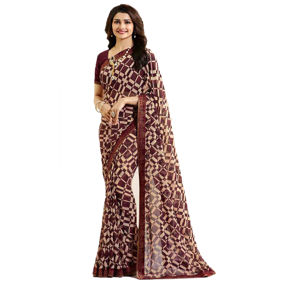 KSNDV Trendz Georgette Printed Saree With Unstitched Blouse Piece ( Maroon ) KSNDV Trendz Georgette Printed Saree With Unstitched Blouse Piece ( Maroon )