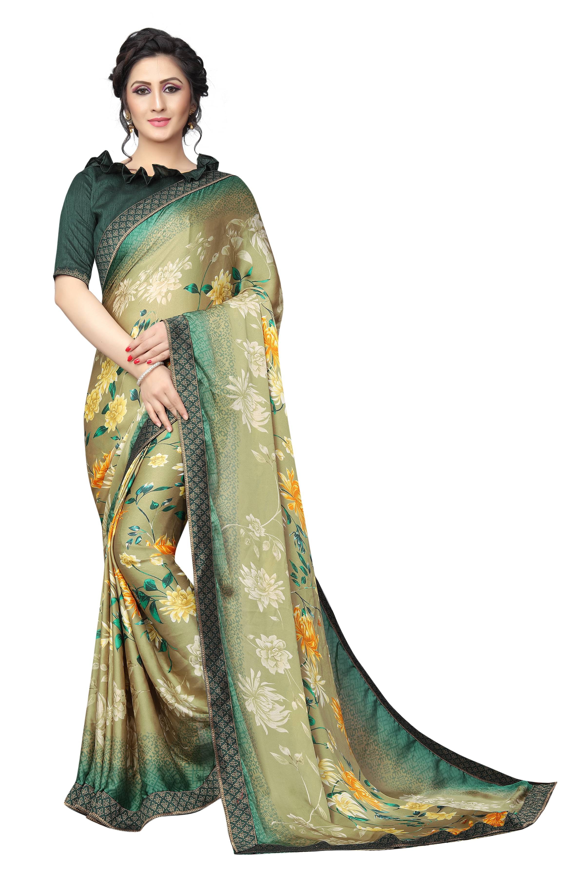 KSNDV Trendz Georgette Printed Saree With Unstitched Blouse Piece ( Green ) KSNDV Trendz Georgette Printed Saree With Unstitched Blouse Piece ( Green )